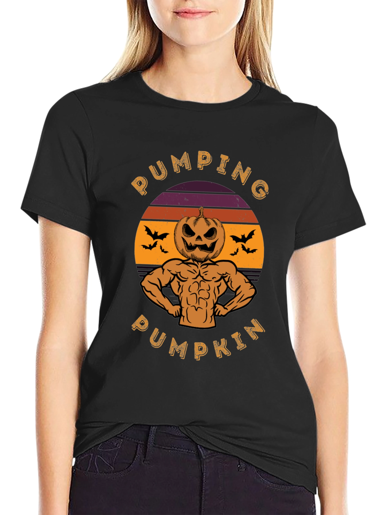 Pumping Pumpkin Halloween Graphic T-Shirt