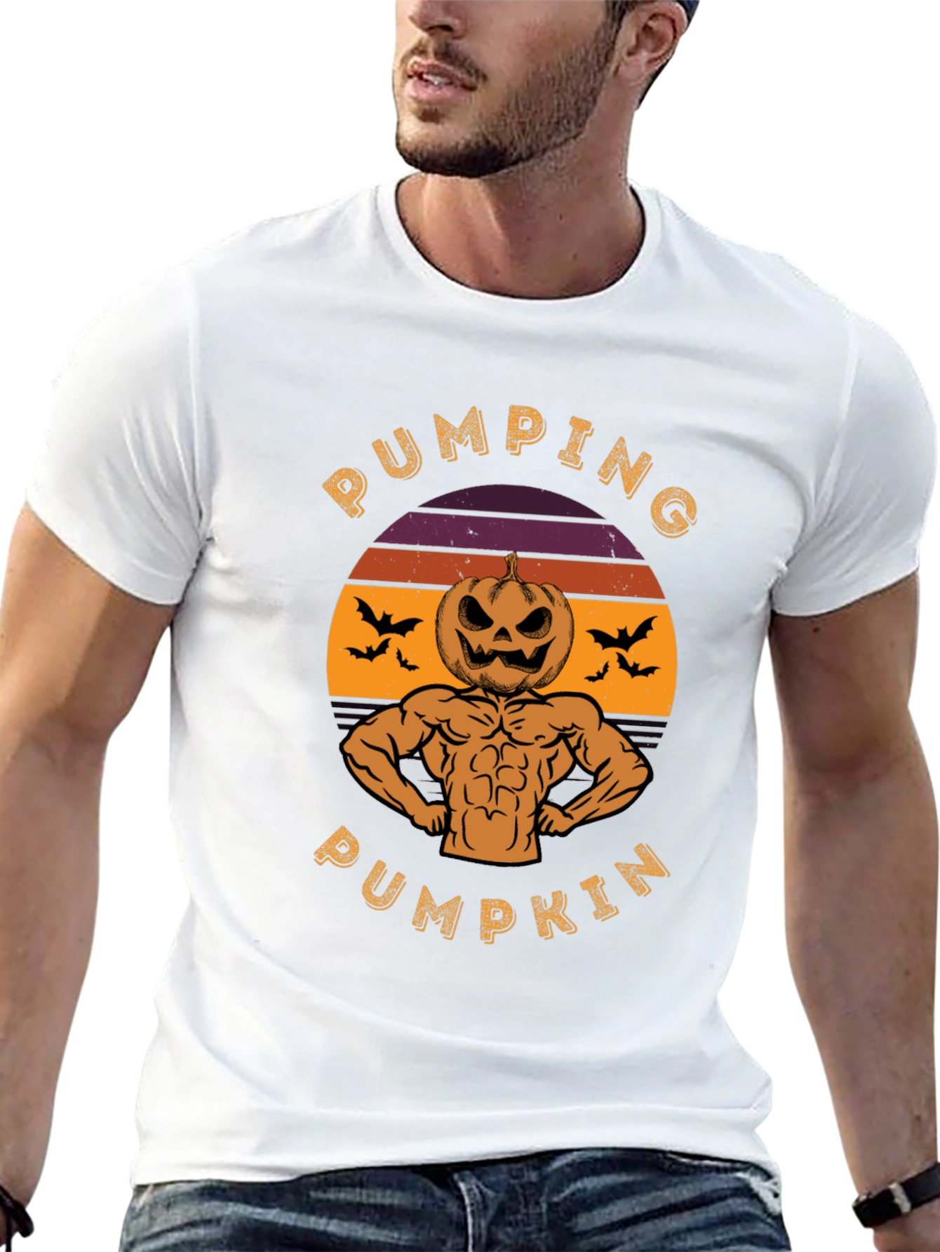 Pumping Pumpkin Halloween Graphic T-Shirt