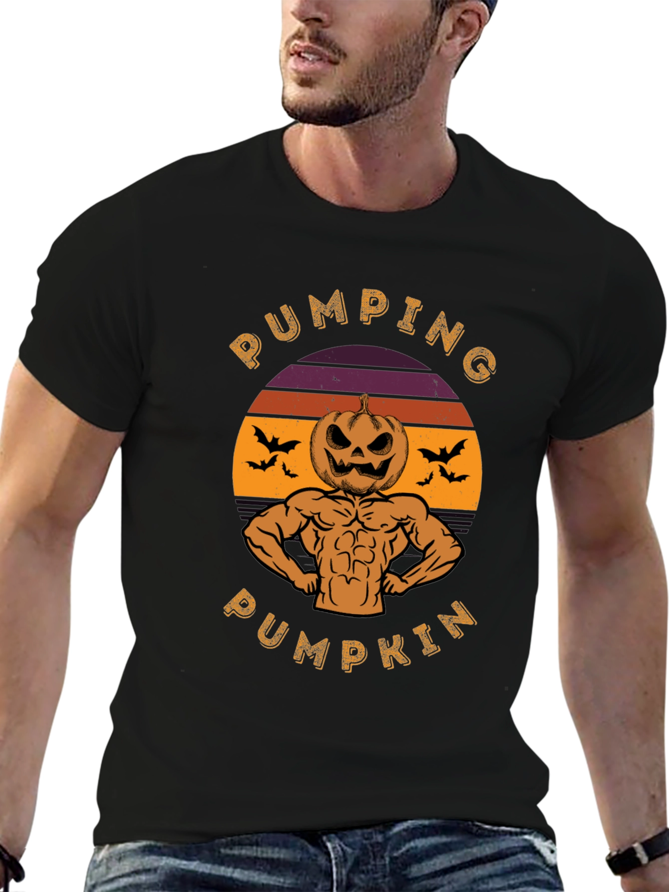 Pumping Pumpkin Halloween Graphic T-Shirt