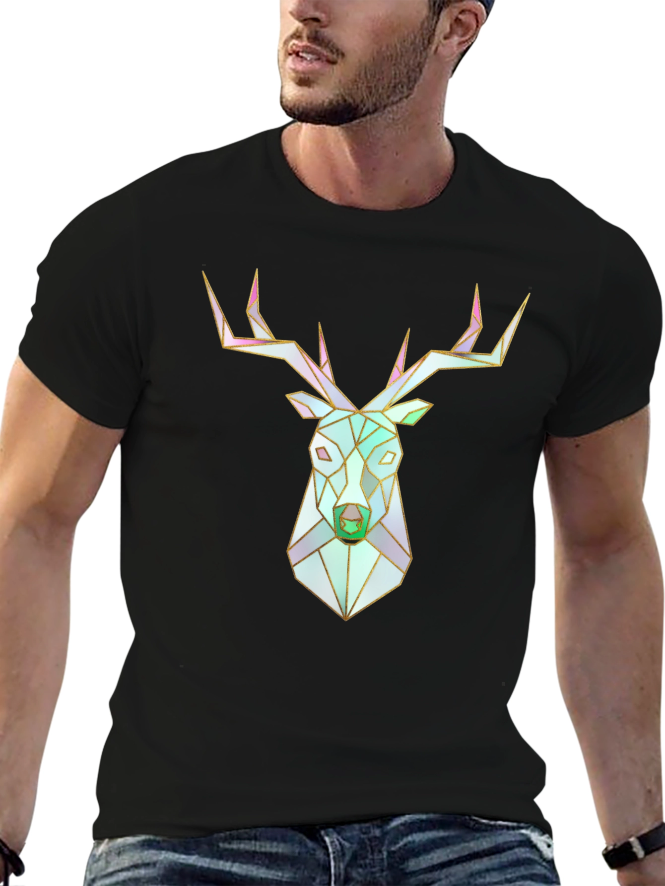 Geometric Deer Head Graphic T-Shirt