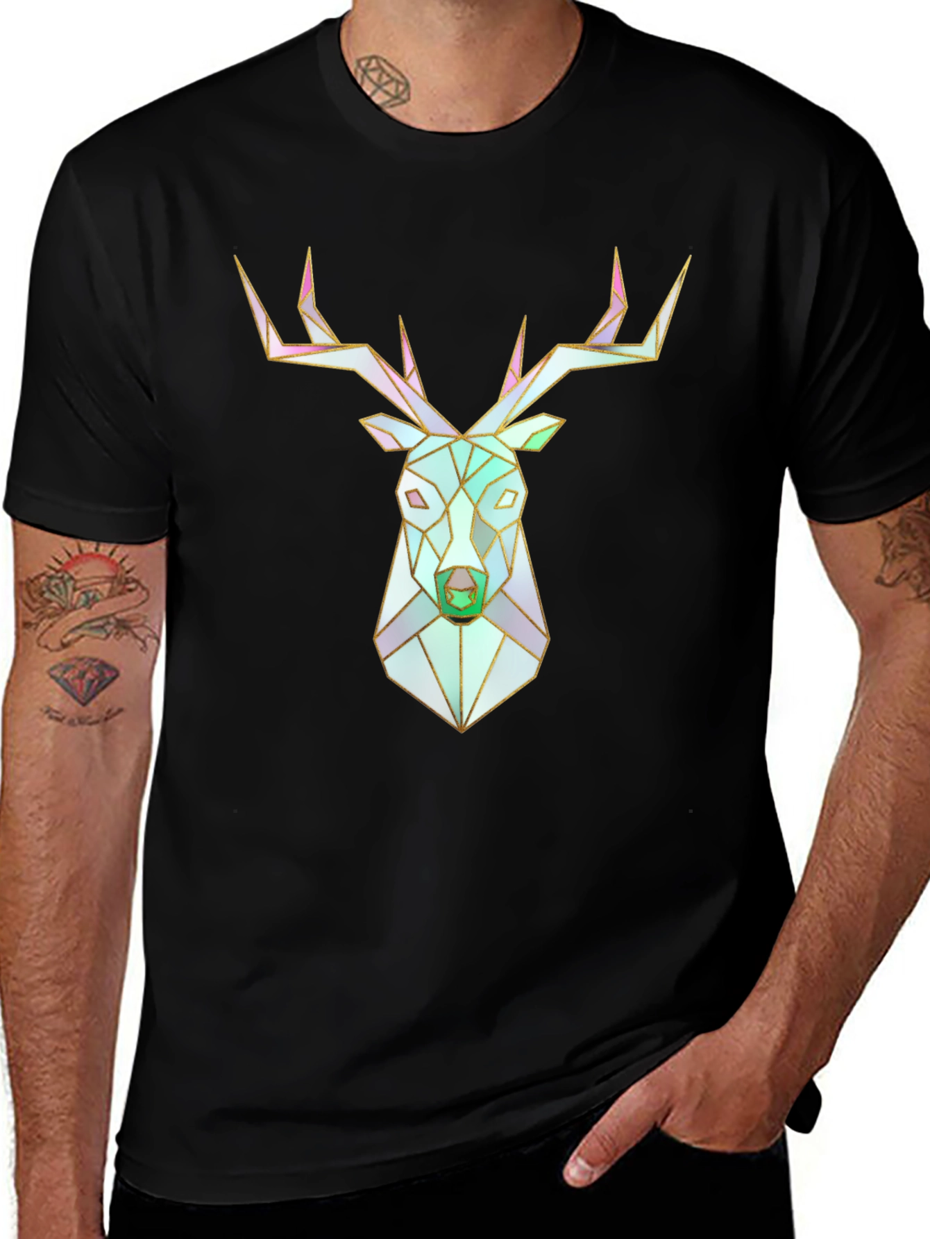 Geometric Deer Head Graphic T-Shirt
