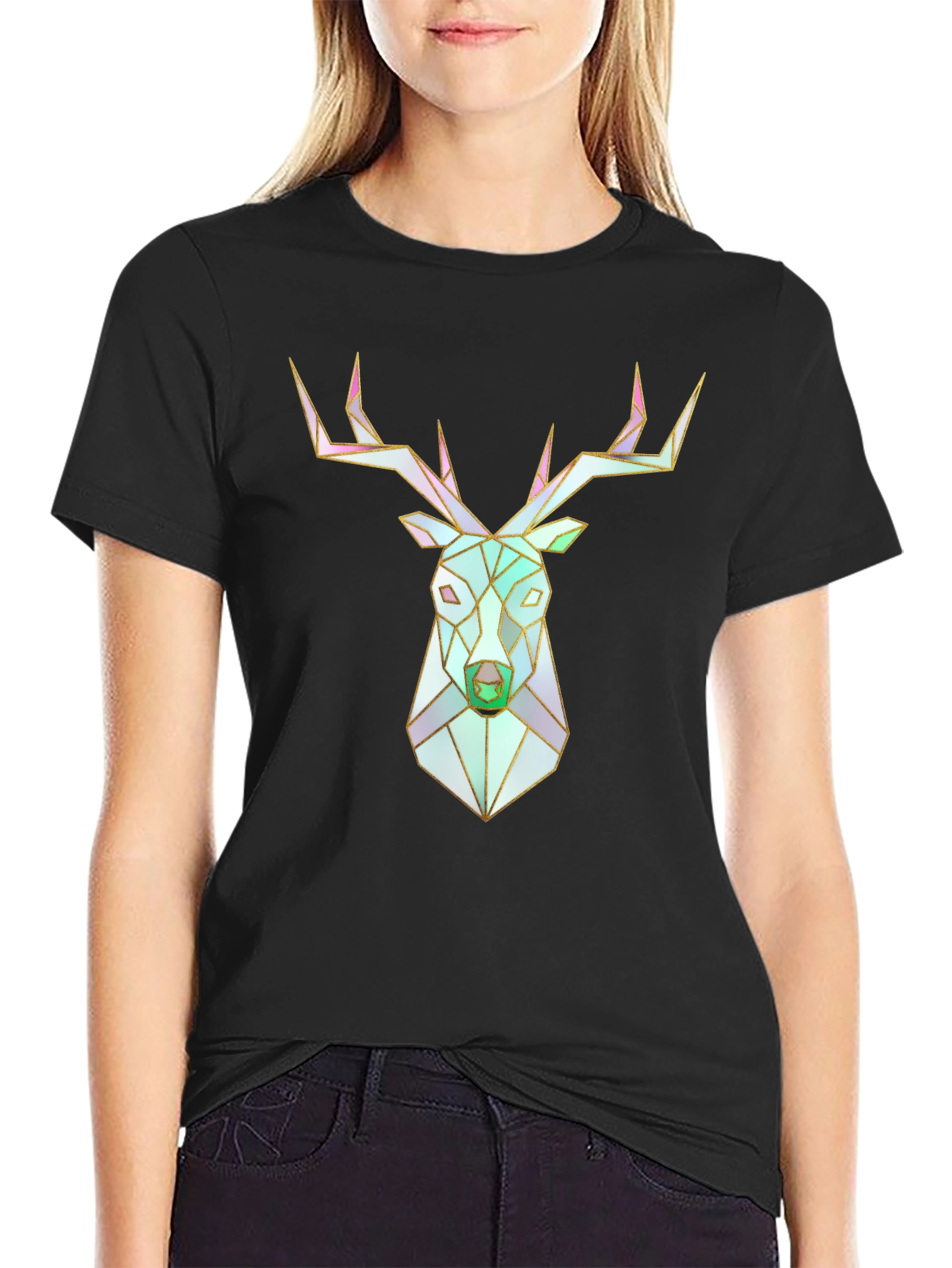 Geometric Deer Head Graphic T-Shirt