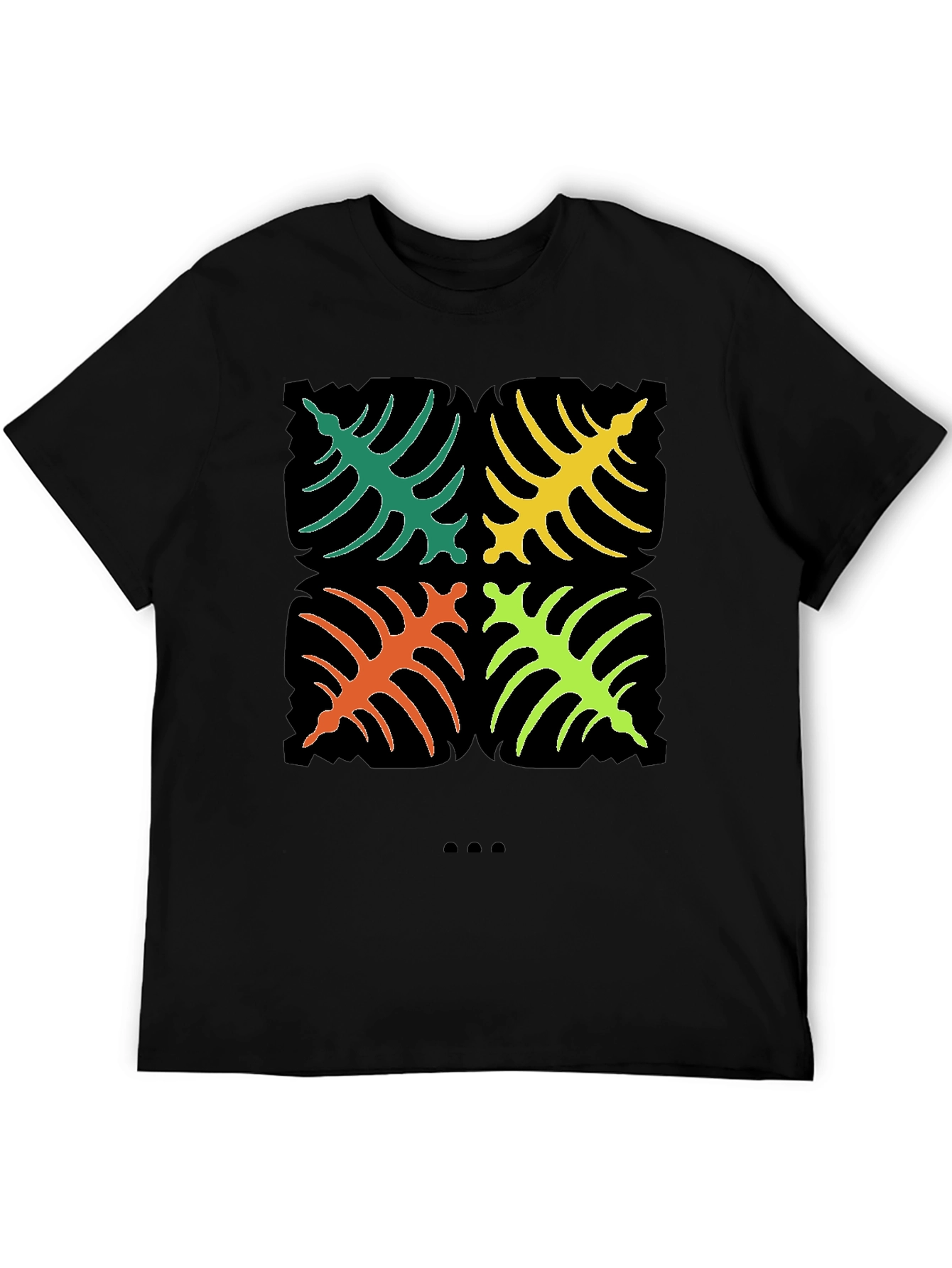 Tropical Leaf Design T-Shirt - Black
