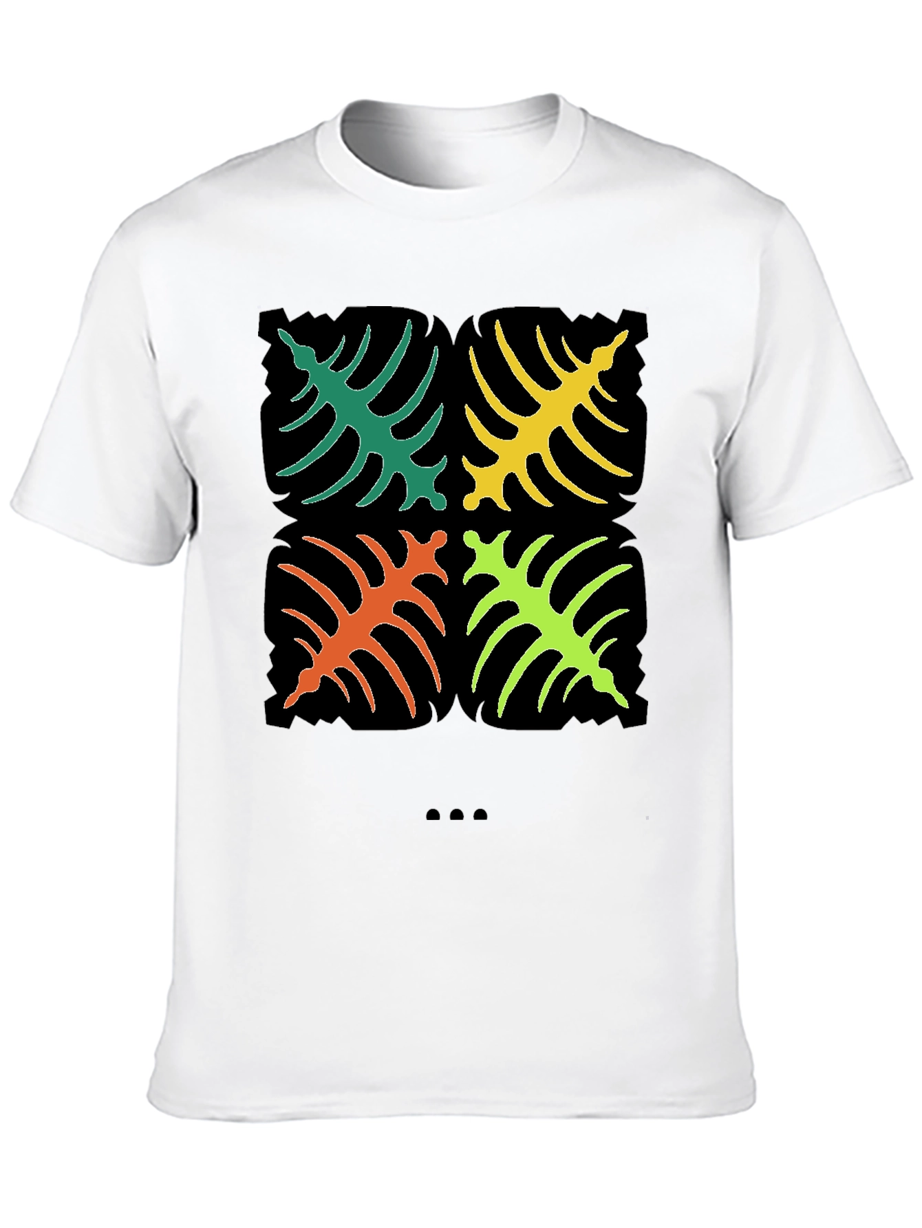 Tropical Leaf Design T-Shirt - Black