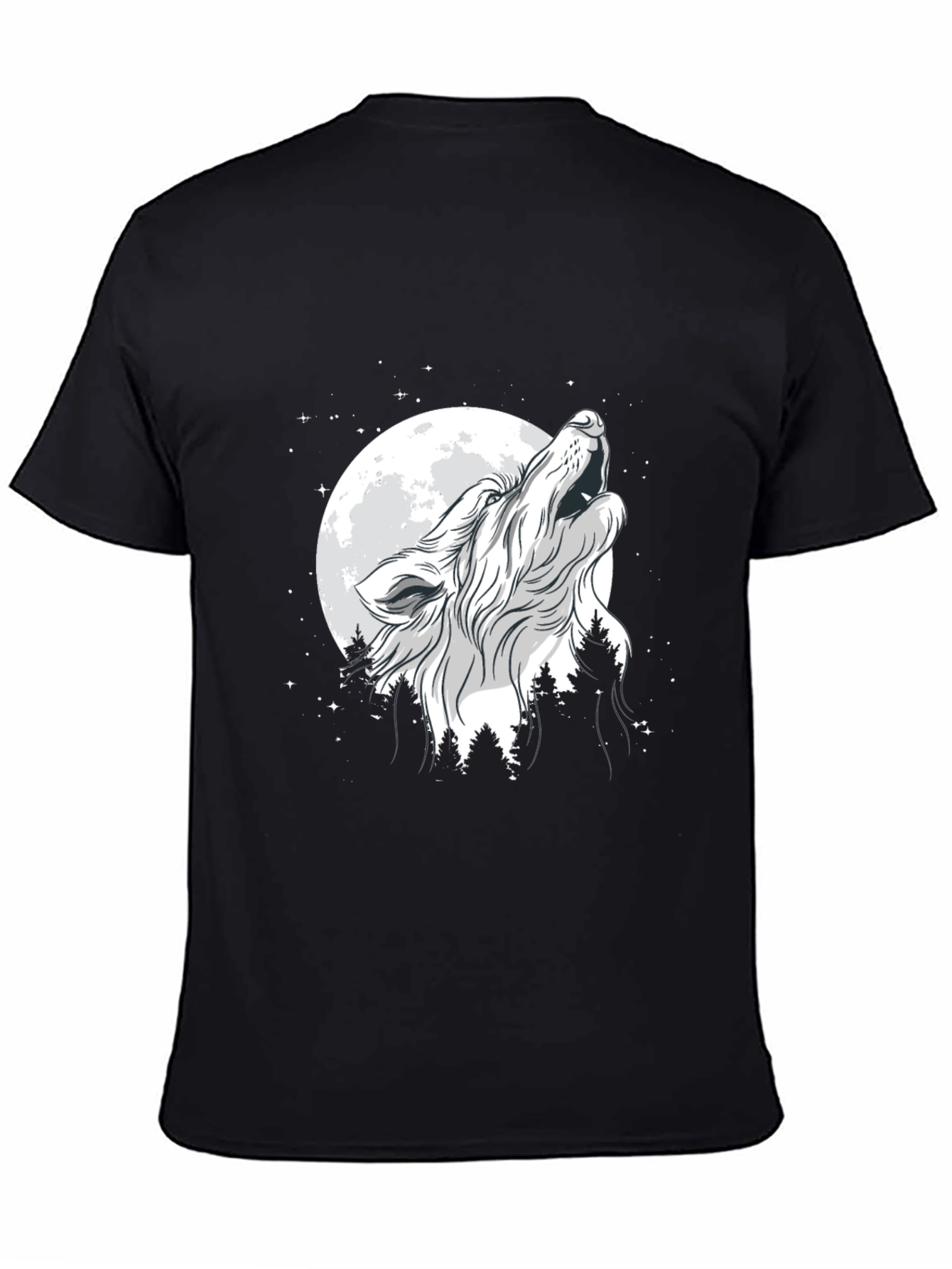 Wolf Howling at Moon Graphic Black T-Shirt