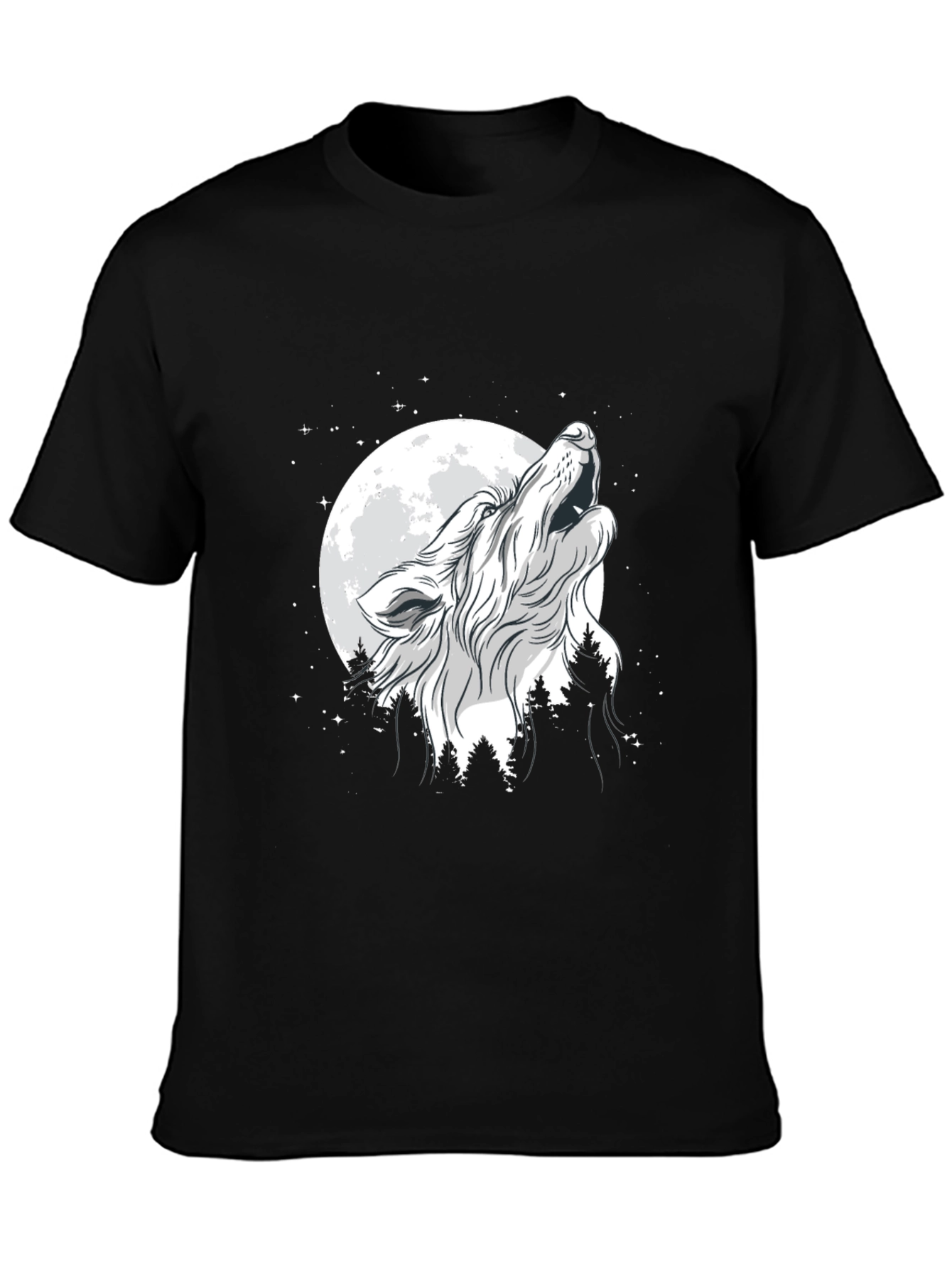 Wolf Howling at Moon Graphic Black T-Shirt
