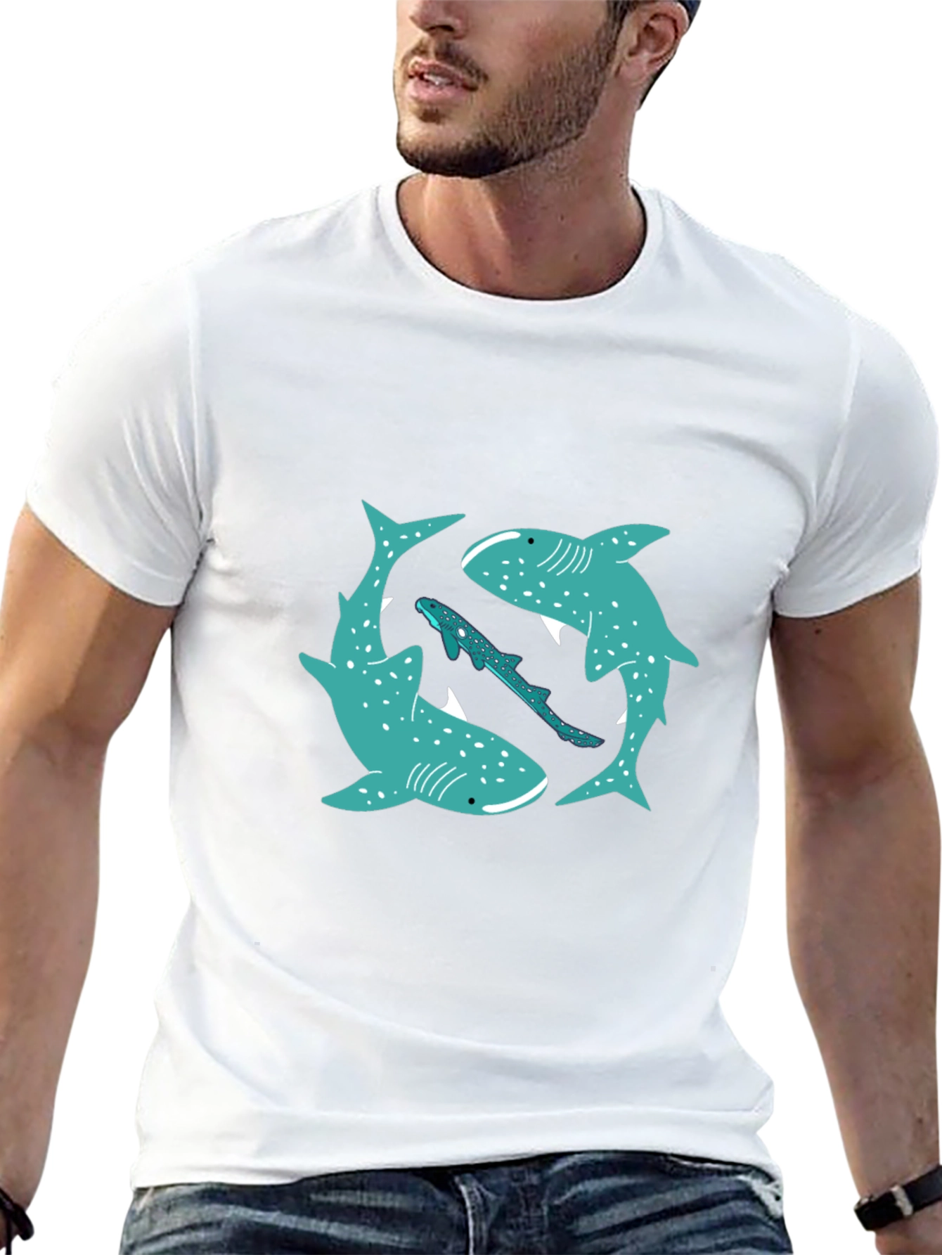 Shark Circle Graphic Tee - Casual Style