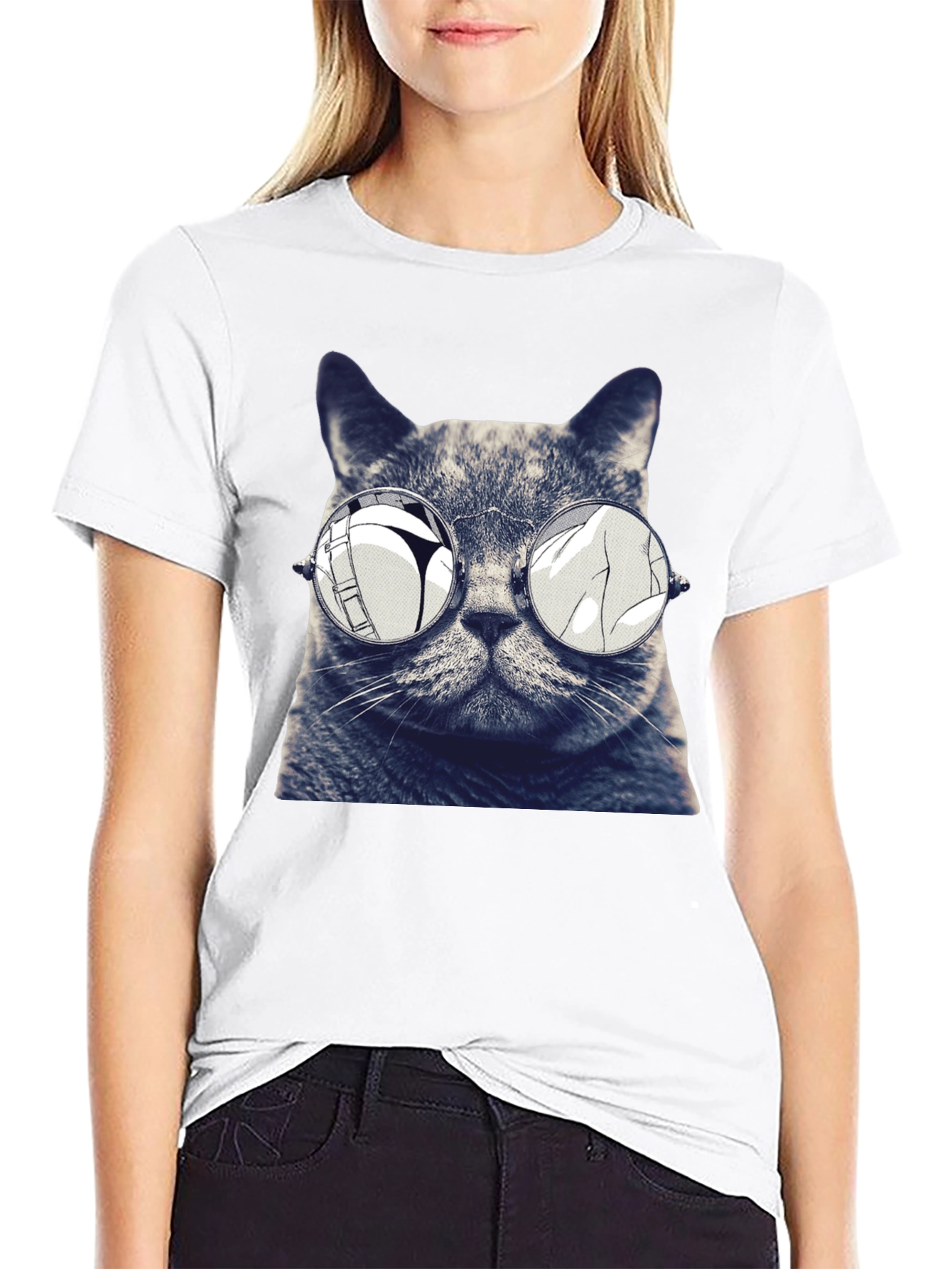 Cat with Glasses Graphic T-Shirt