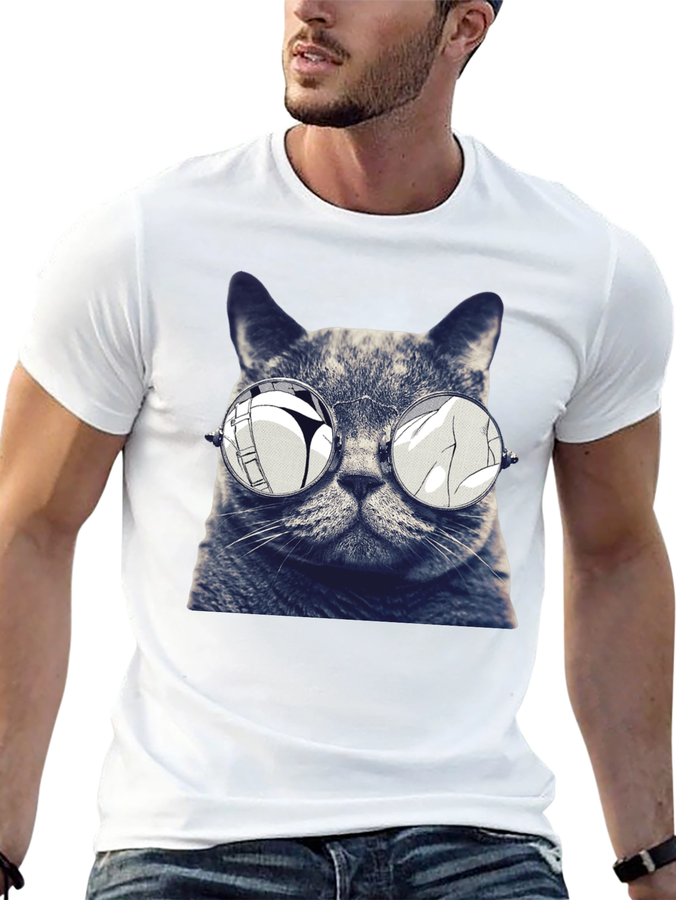 Cat with Glasses Graphic T-Shirt