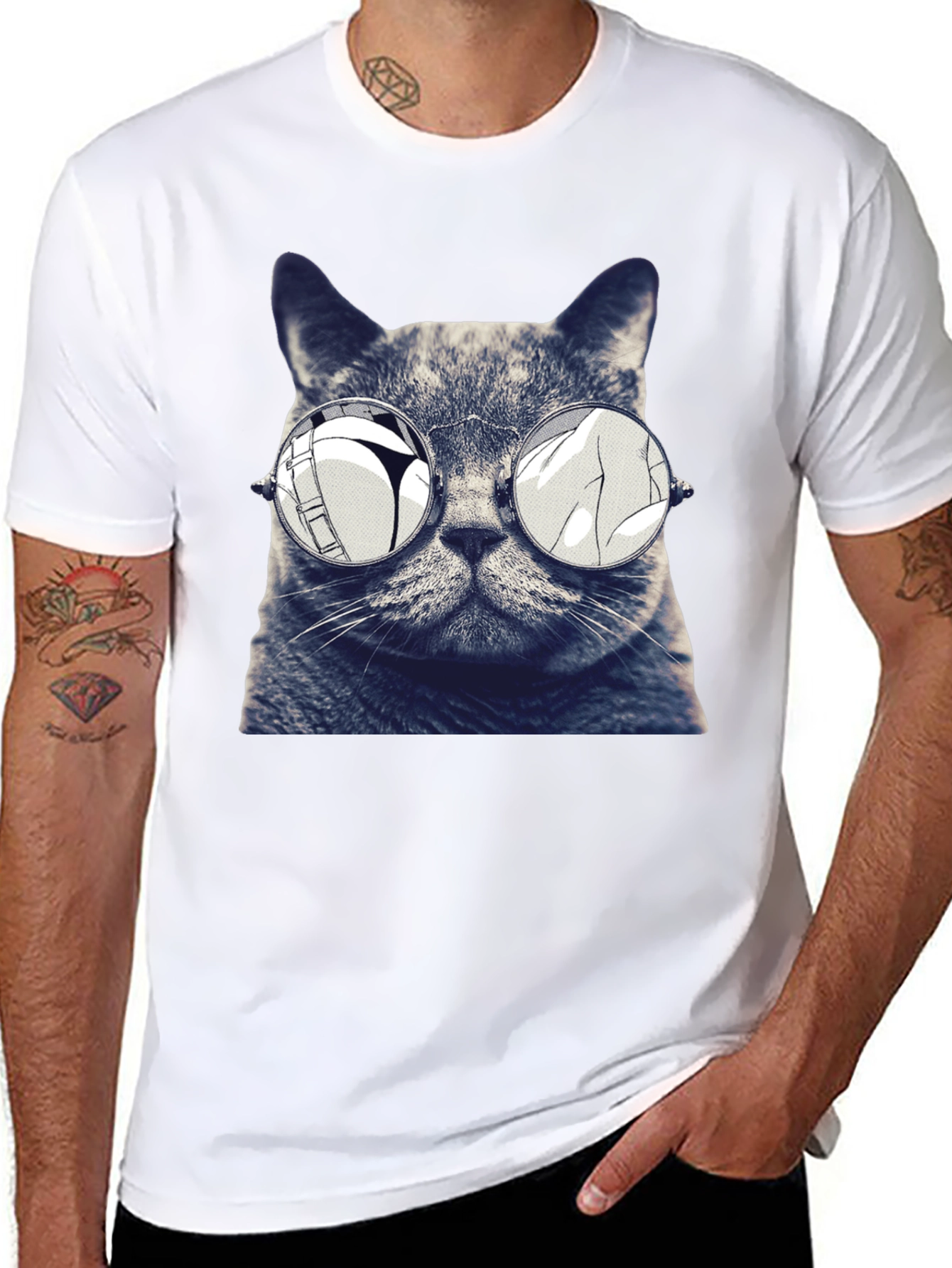 Cat with Glasses Graphic T-Shirt