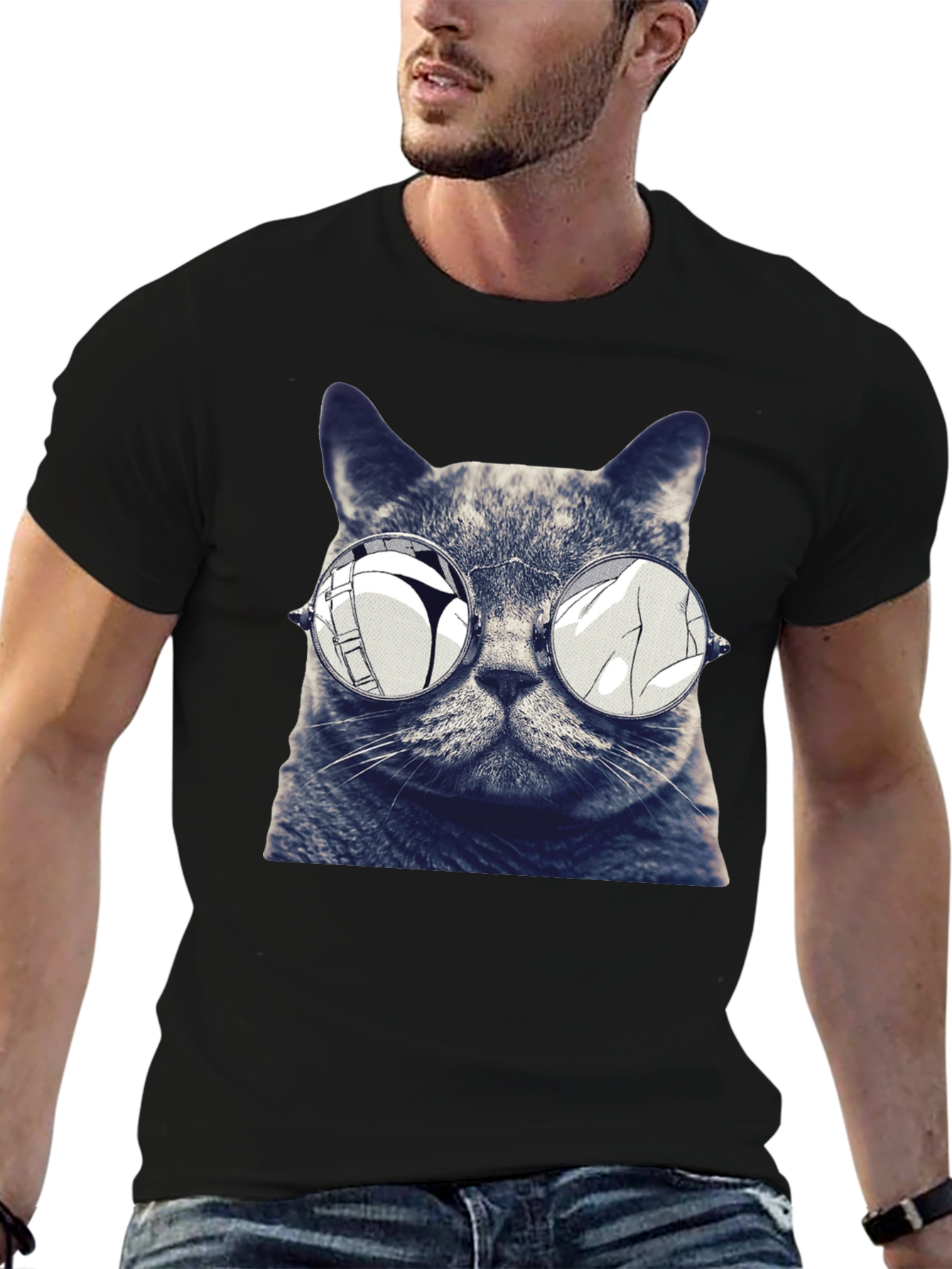 Cat with Glasses Graphic T-Shirt