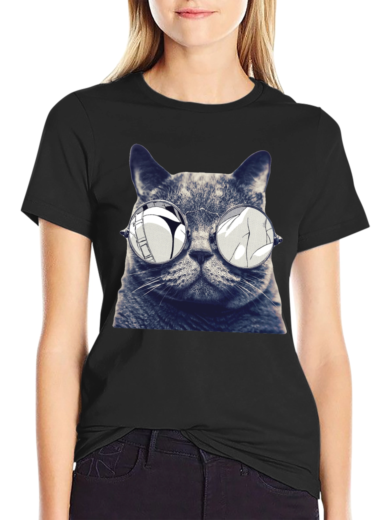 Cat with Glasses Graphic T-Shirt