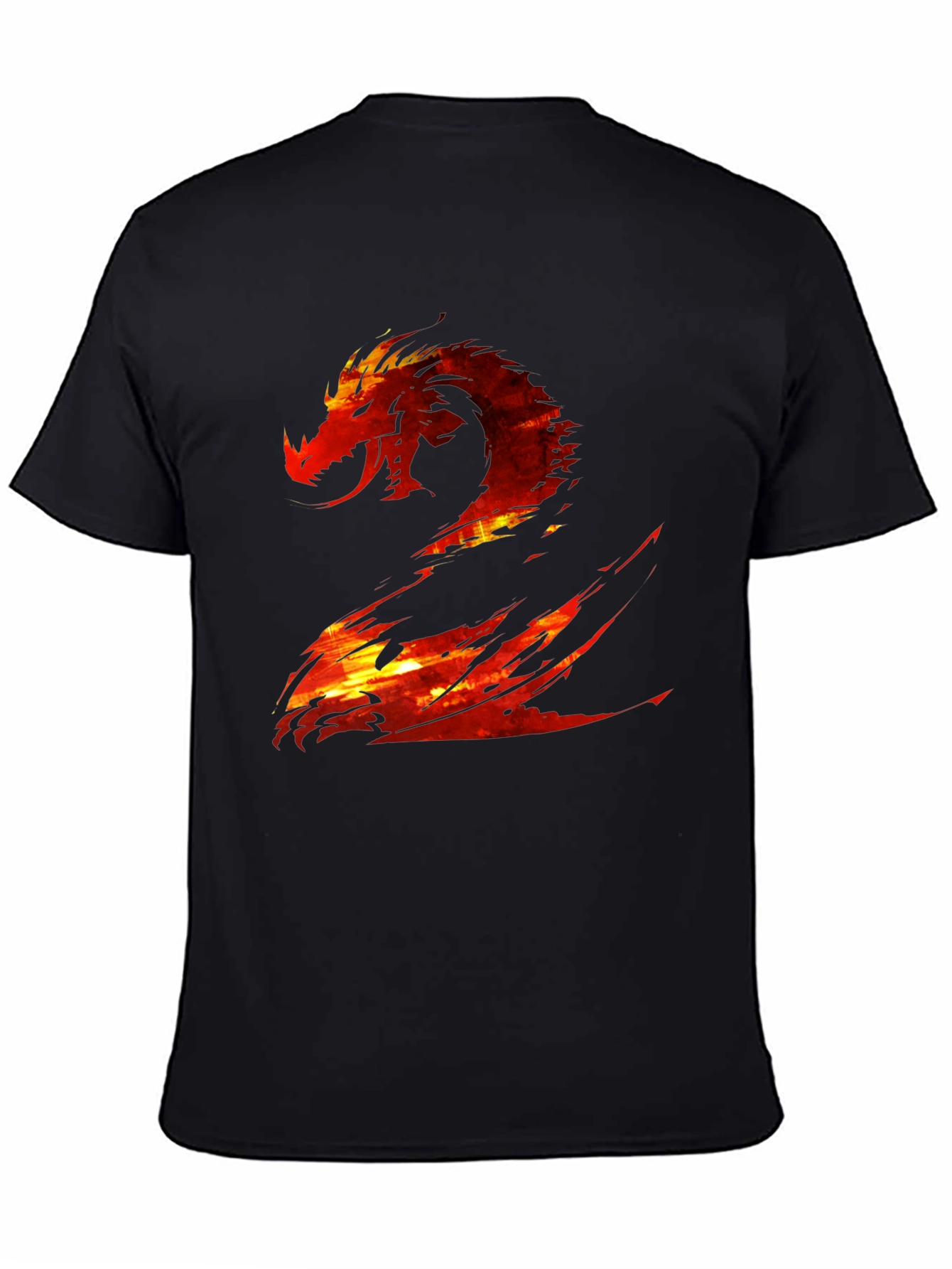 Fiery Dragon Graphic Print Black T-Shirt