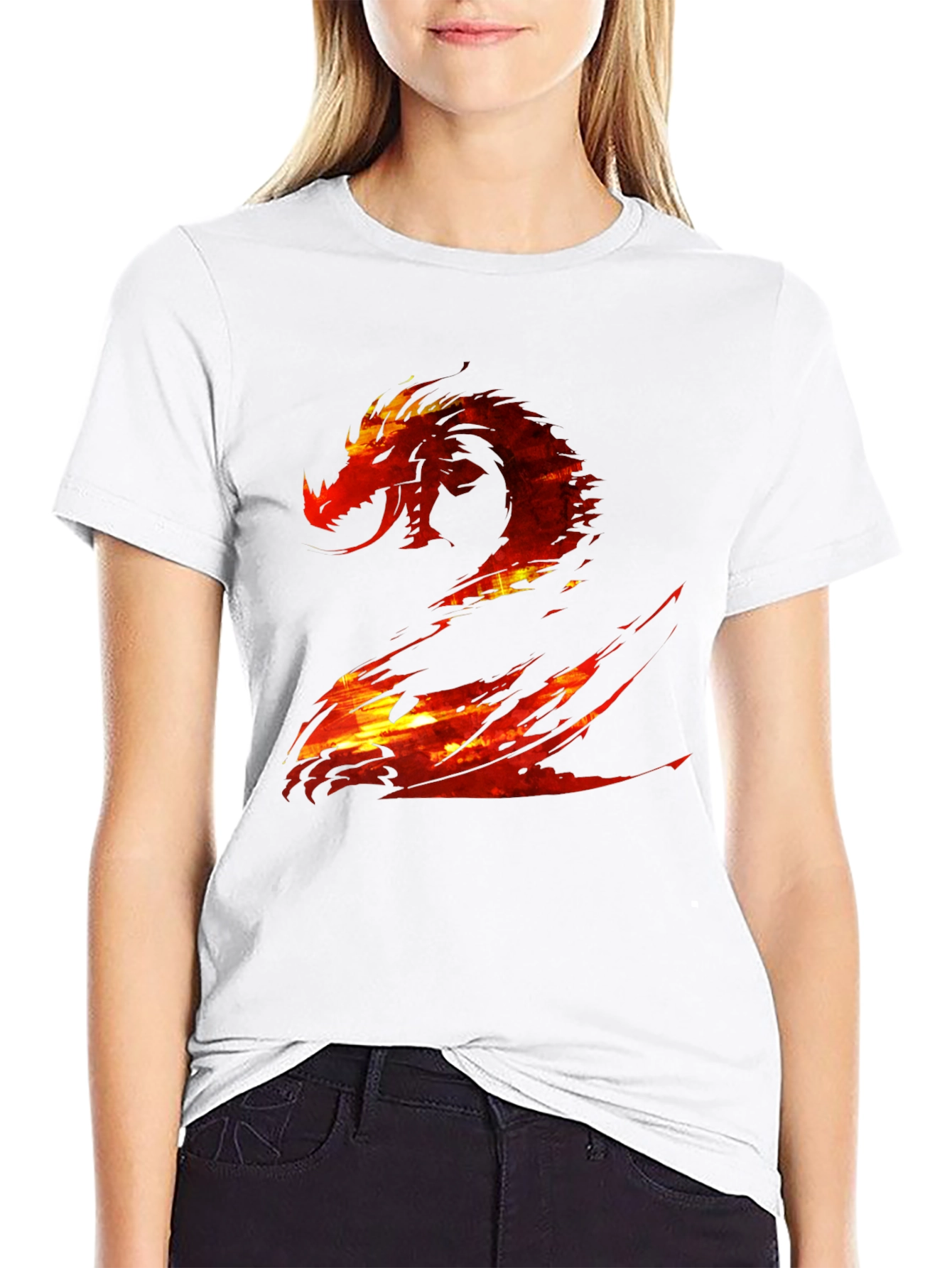 Fiery Dragon Graphic Print Black T-Shirt