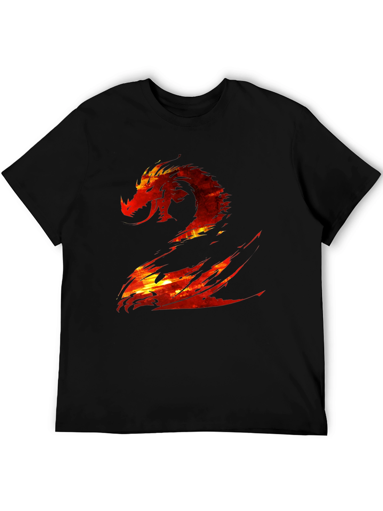 Fiery Dragon Graphic Print Black T-Shirt