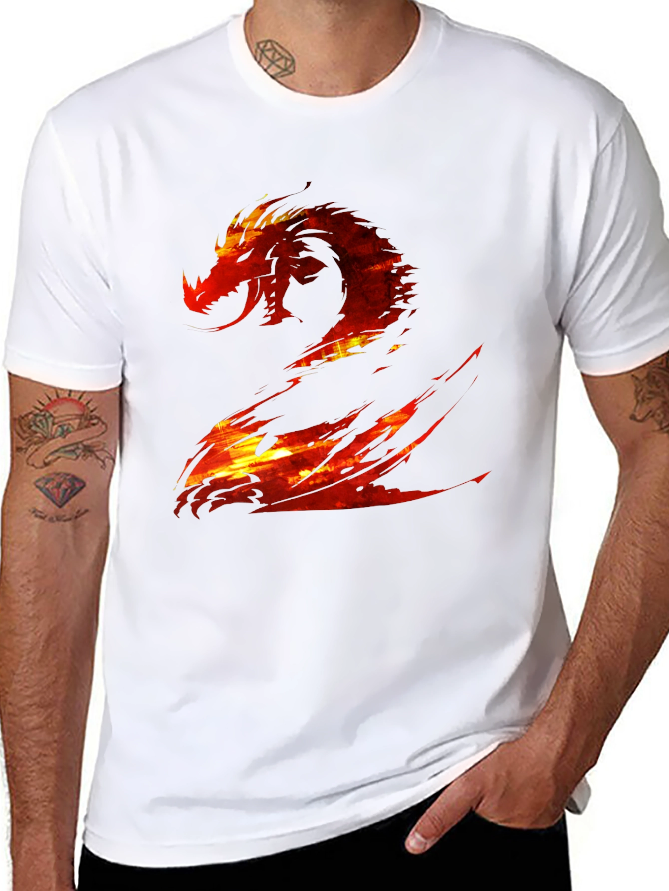 Fiery Dragon Graphic Print Black T-Shirt