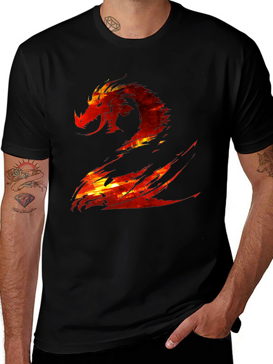 Fiery Dragon Graphic Print Black T-Shirt