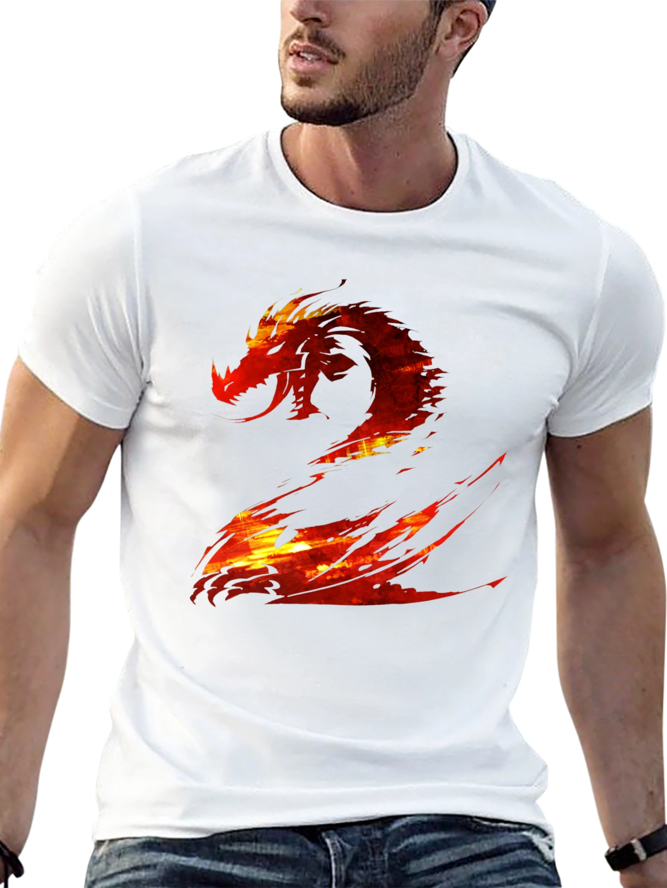 Fiery Dragon Graphic Print Black T-Shirt