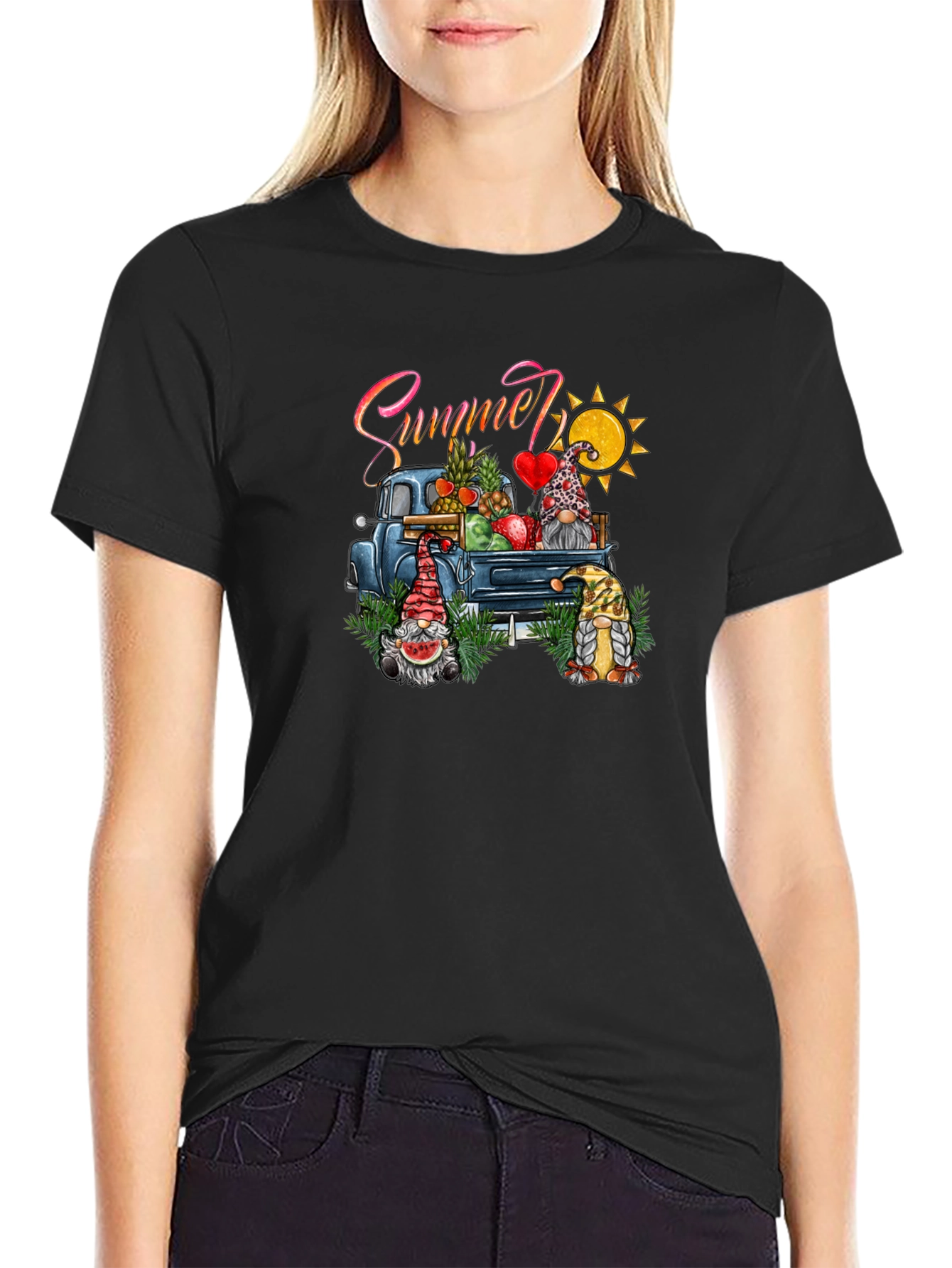 Summer Gnomes Truck Black T-Shirt