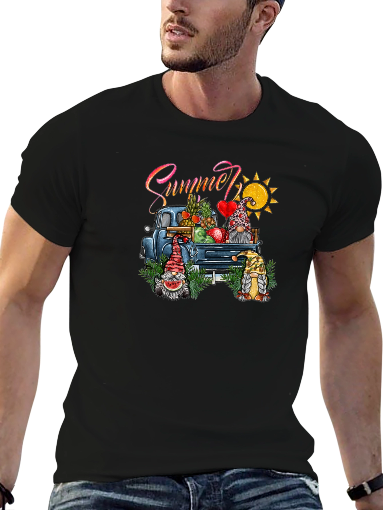 Summer Gnomes Truck Black T-Shirt