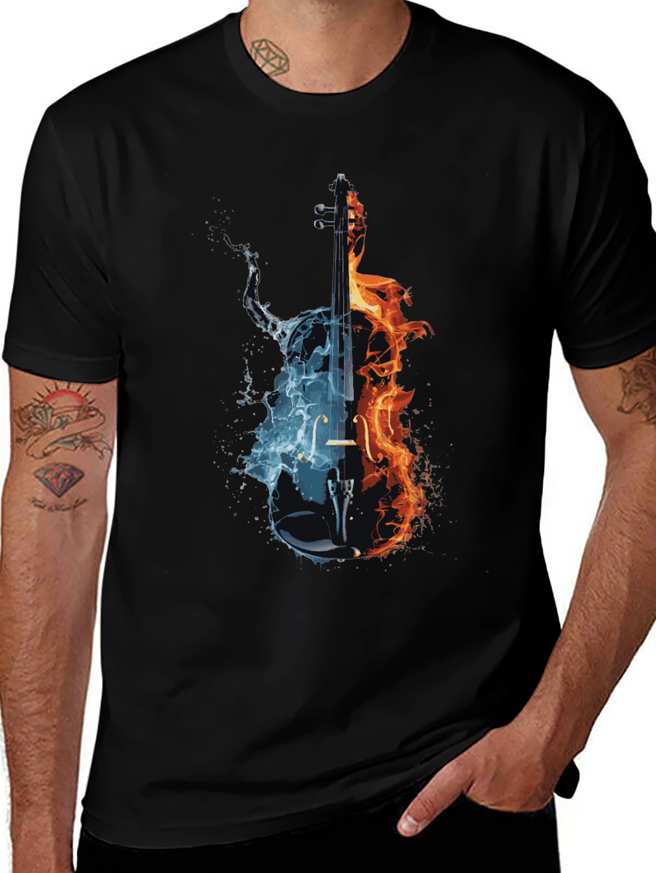 Fire and Ice Cello Graphic T-Shirt
