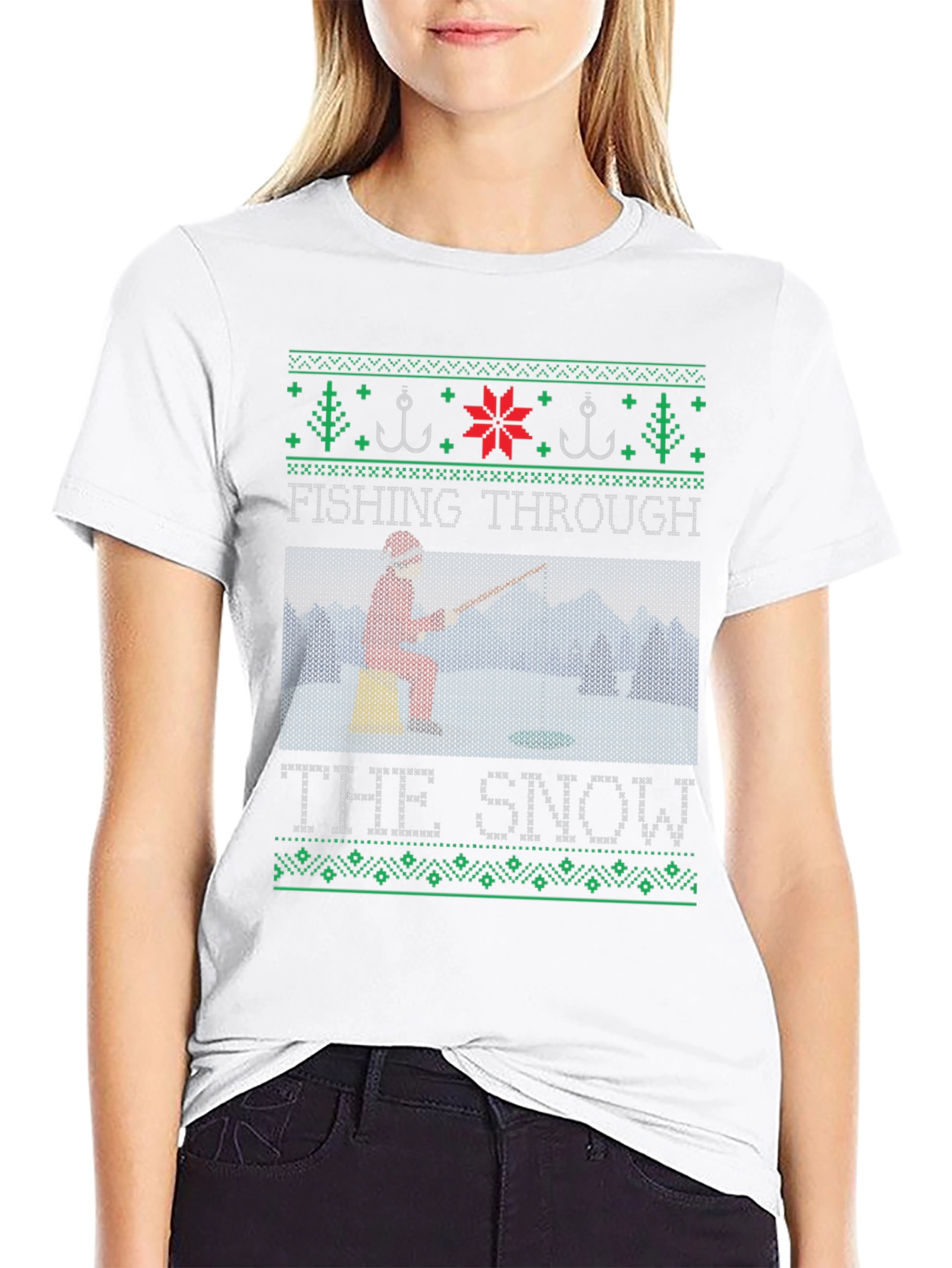Fishing Through the Snow Christmas T-Shirt