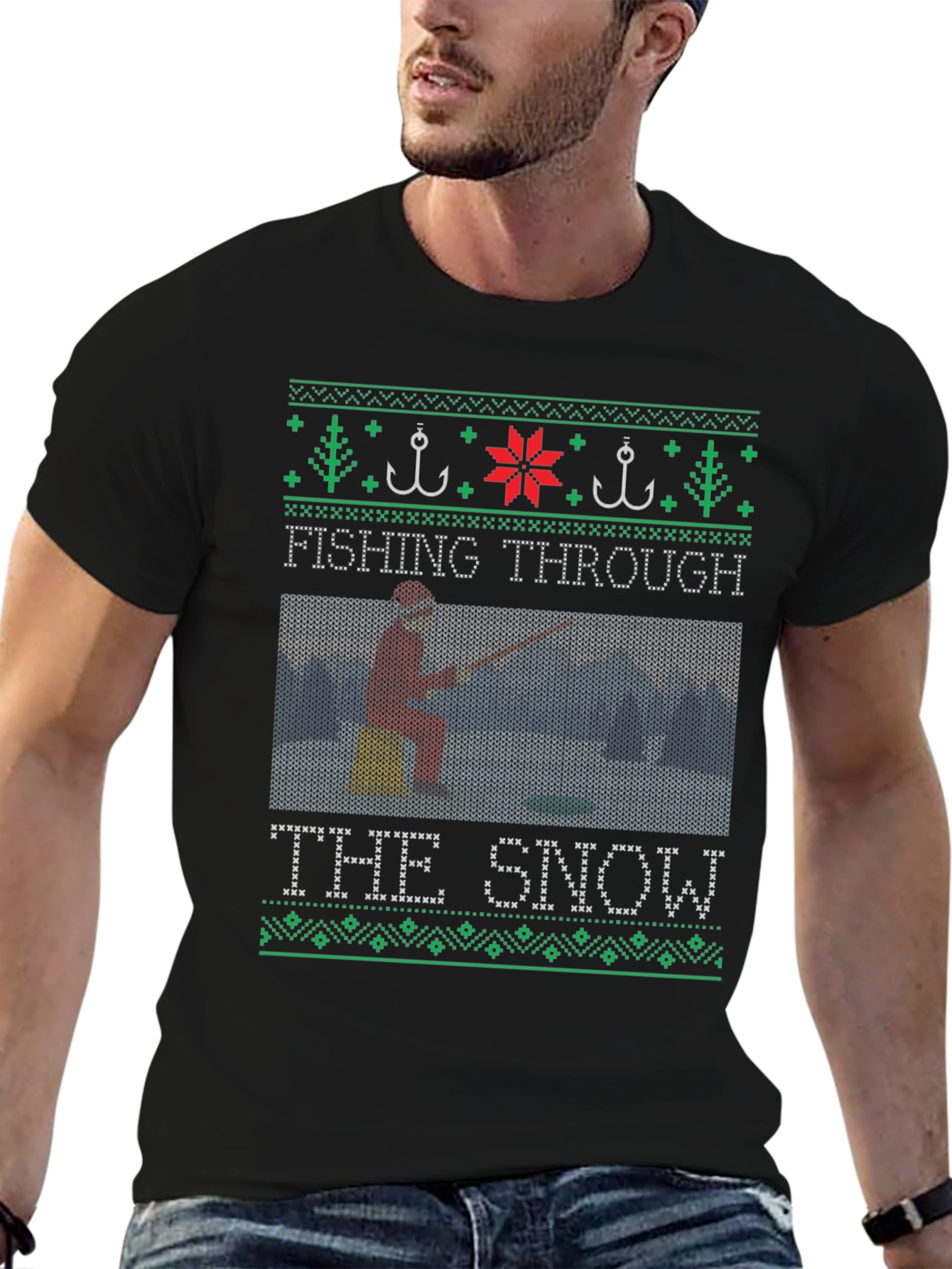 Fishing Through the Snow Christmas T-Shirt