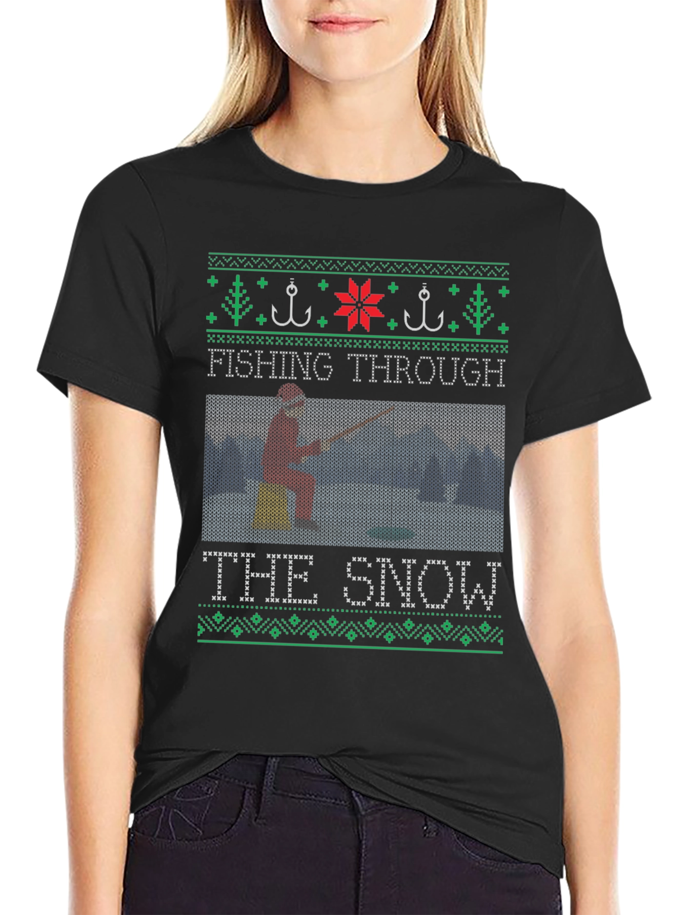 Fishing Through the Snow Christmas T-Shirt
