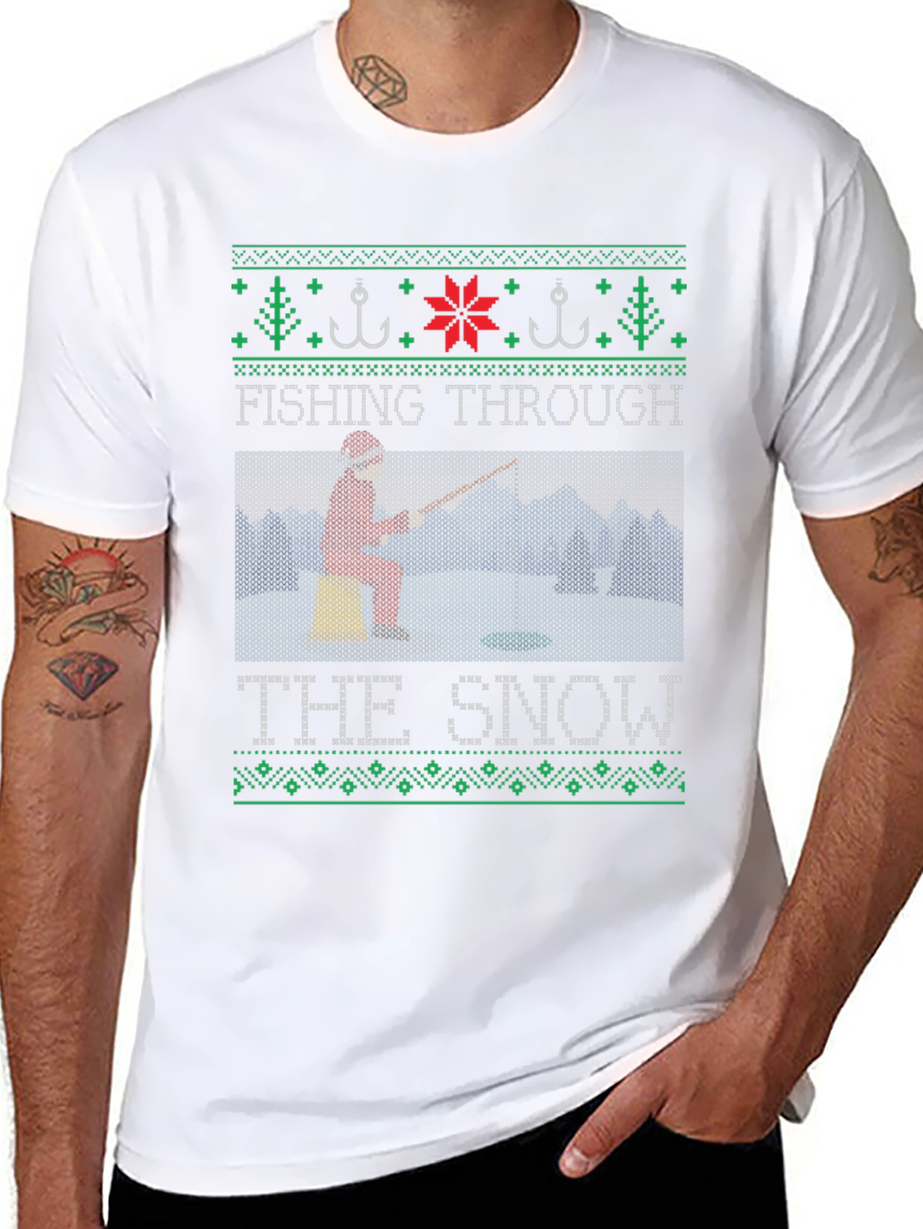 Fishing Through the Snow Christmas T-Shirt