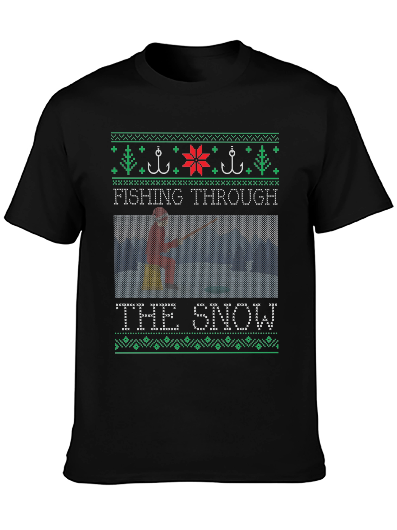 Fishing Through the Snow Christmas T-Shirt