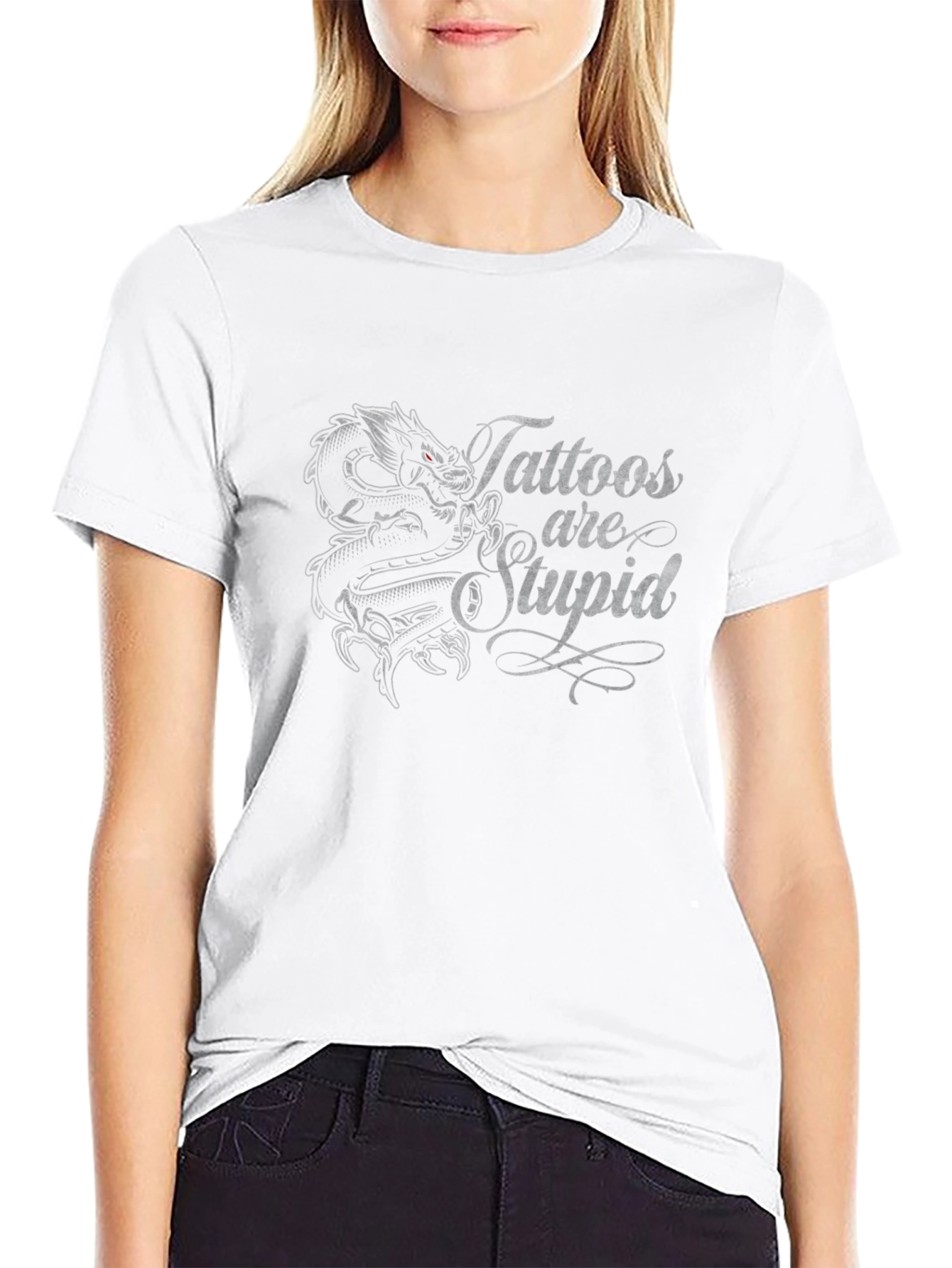 Tattoos are Stupid Tee Dragon Graphic Black T-Shirt