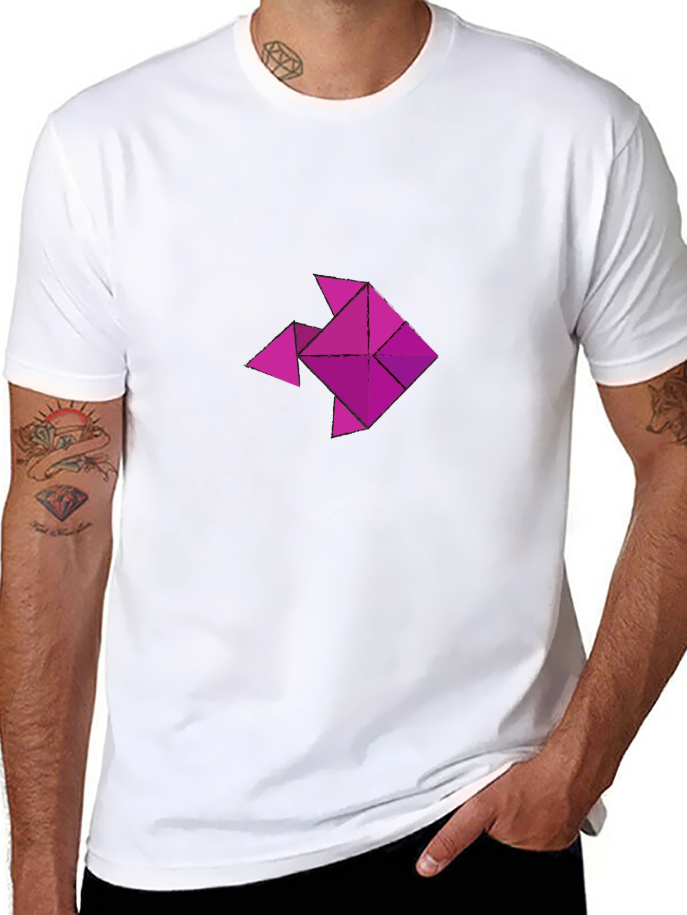 Geometric Fish Graphic T-Shirt - Casual Black Tee