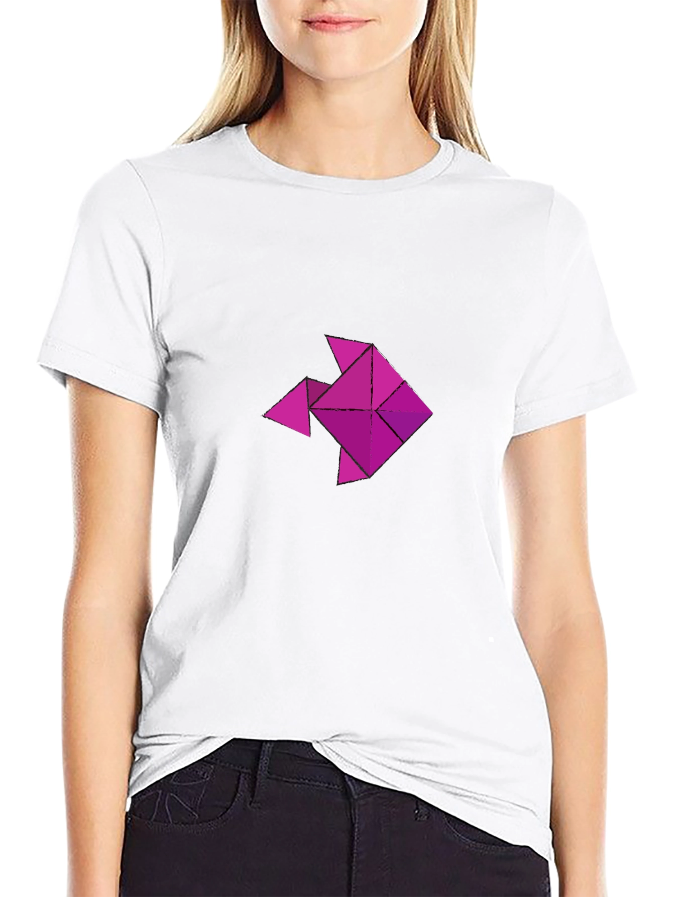 Geometric Fish Graphic T-Shirt - Casual Black Tee