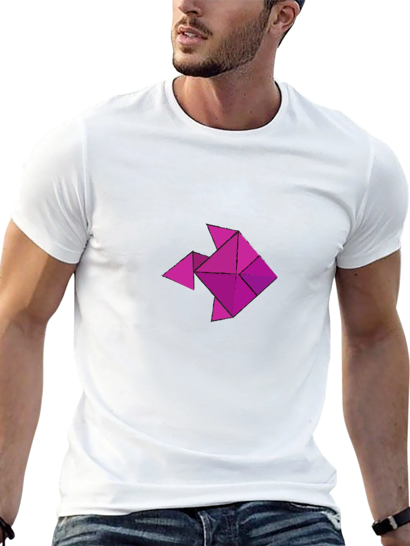 Geometric Fish Graphic T-Shirt - Casual Black Tee