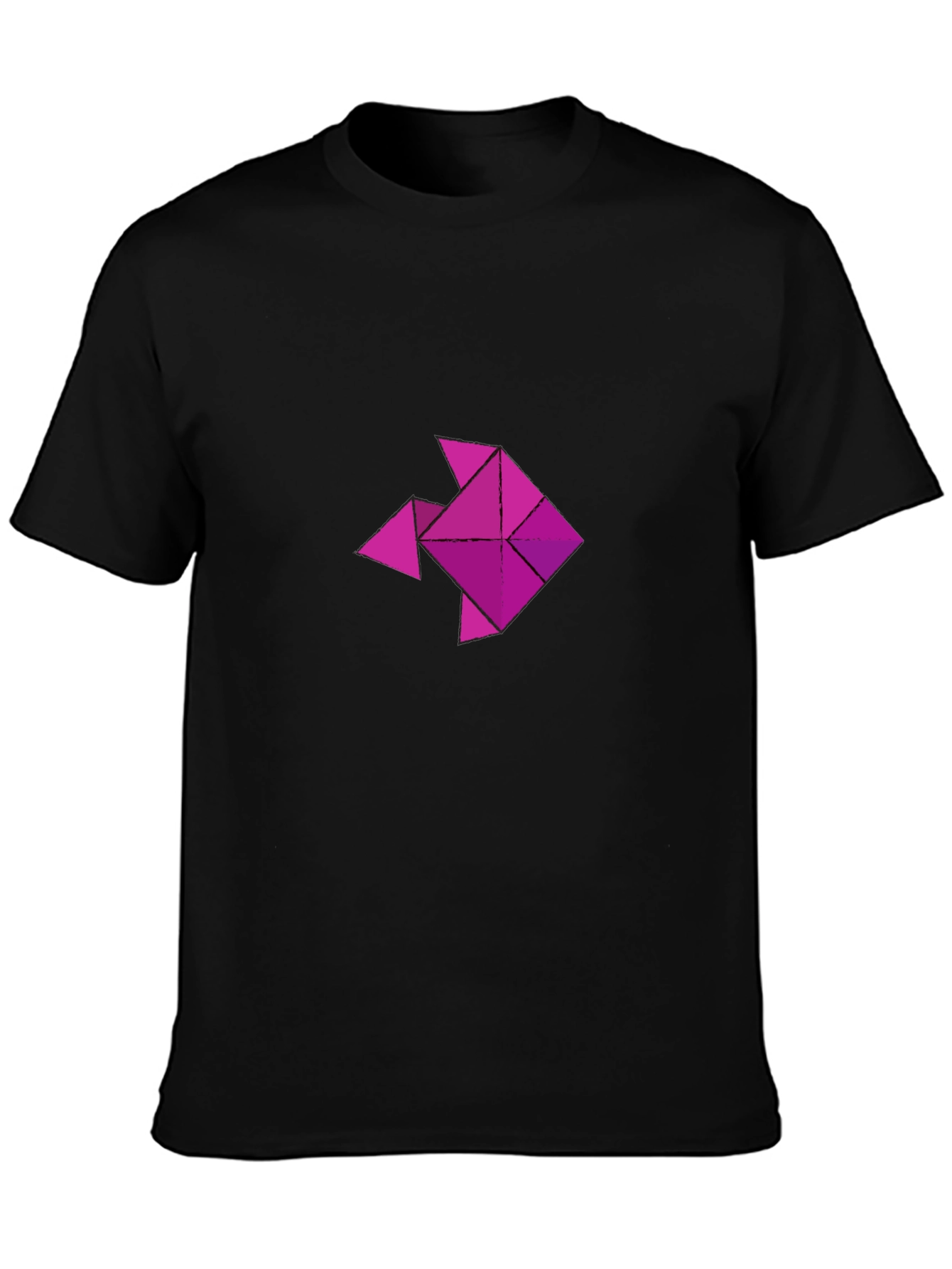 Geometric Fish Graphic T-Shirt - Casual Black Tee