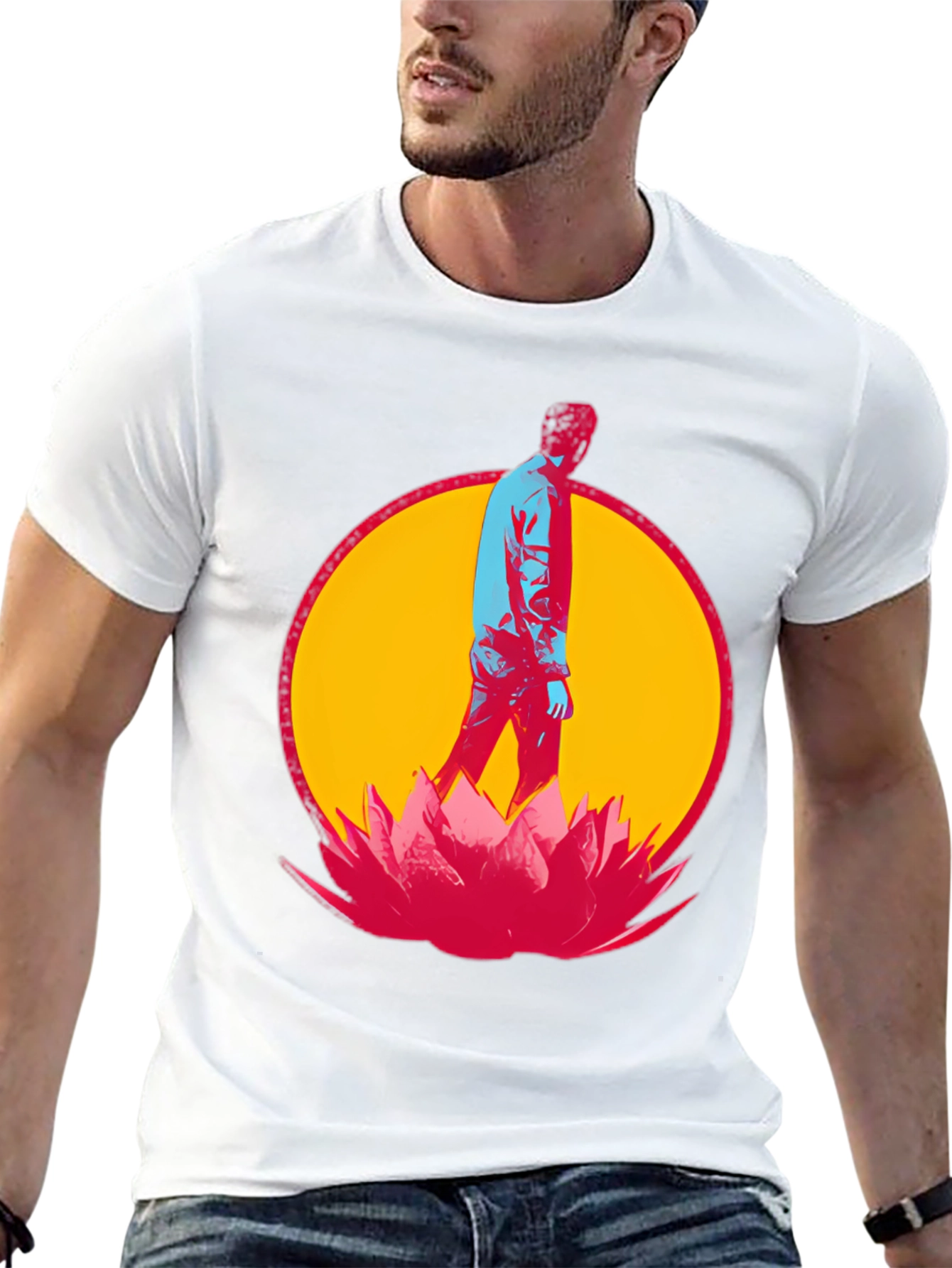 Abstract Man Lotus Flower Graphic Black T-Shirt