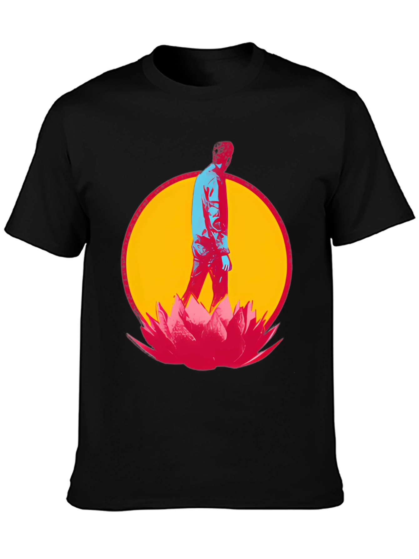Abstract Man Lotus Flower Graphic Black T-Shirt