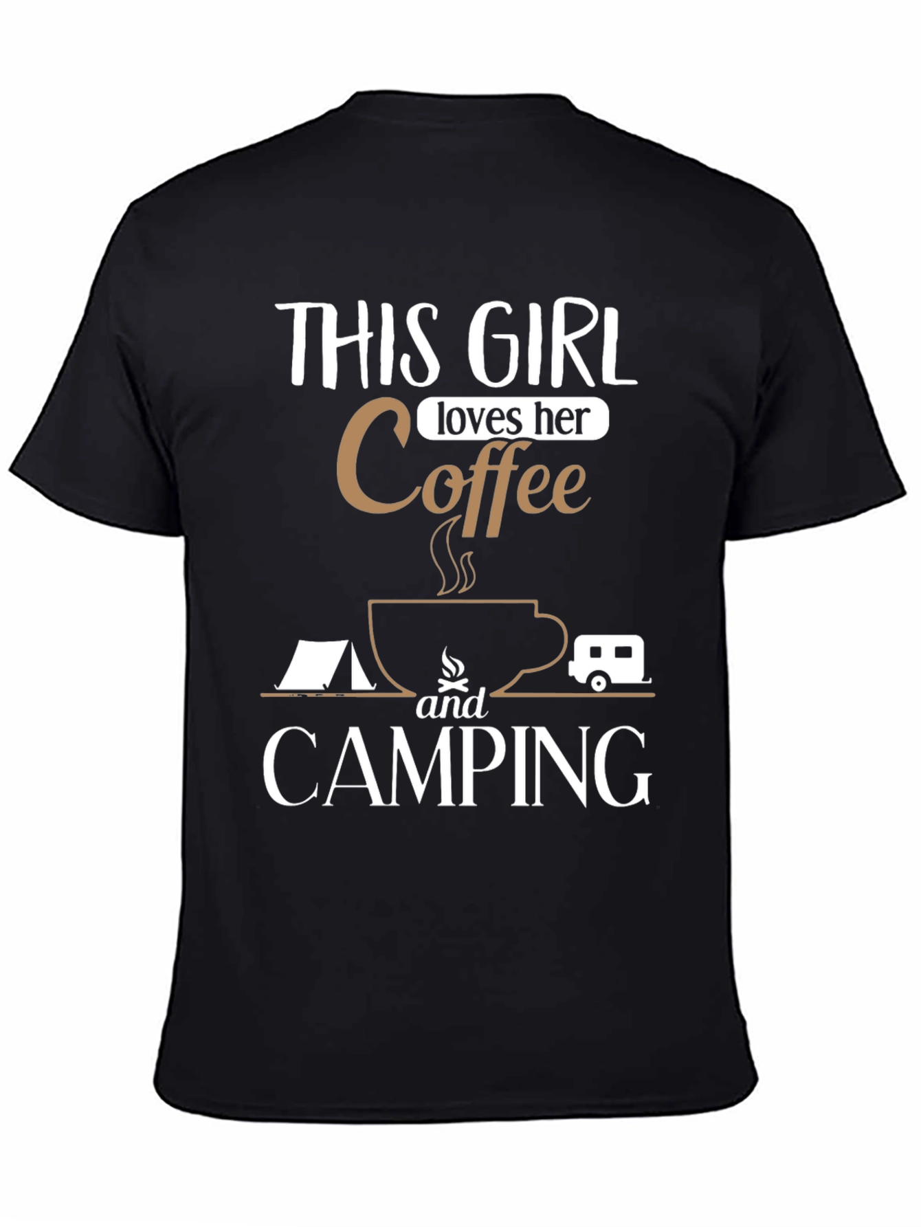 This Girl Loves Coffee and Camping Graphic T-Shirt