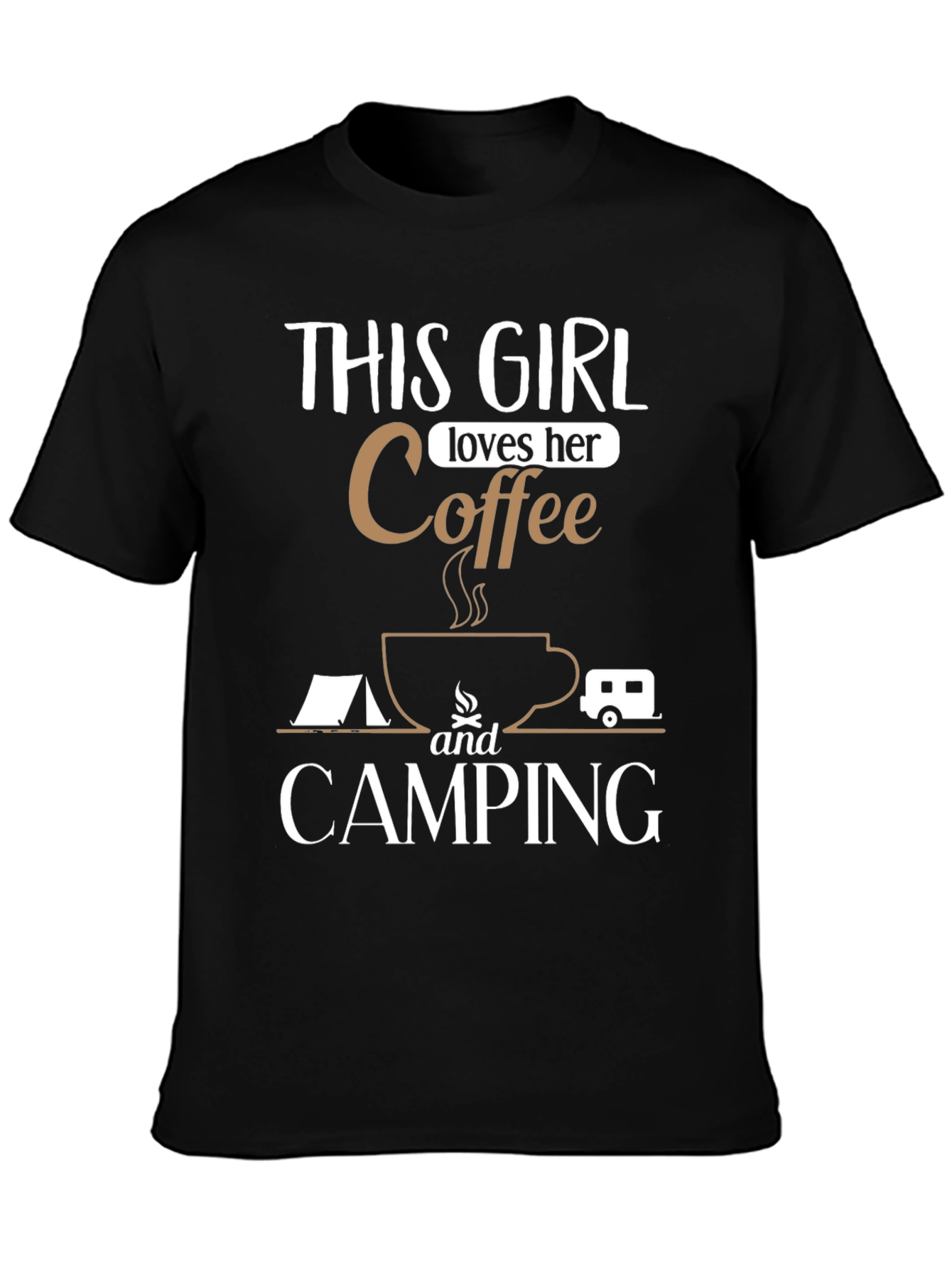 This Girl Loves Coffee and Camping Graphic T-Shirt