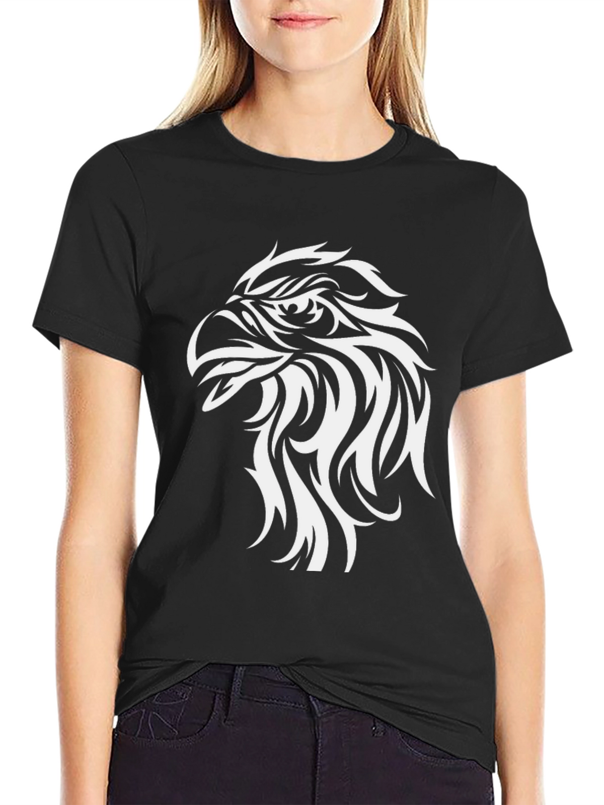 Black T-Shirt with Eagle Head Graphic