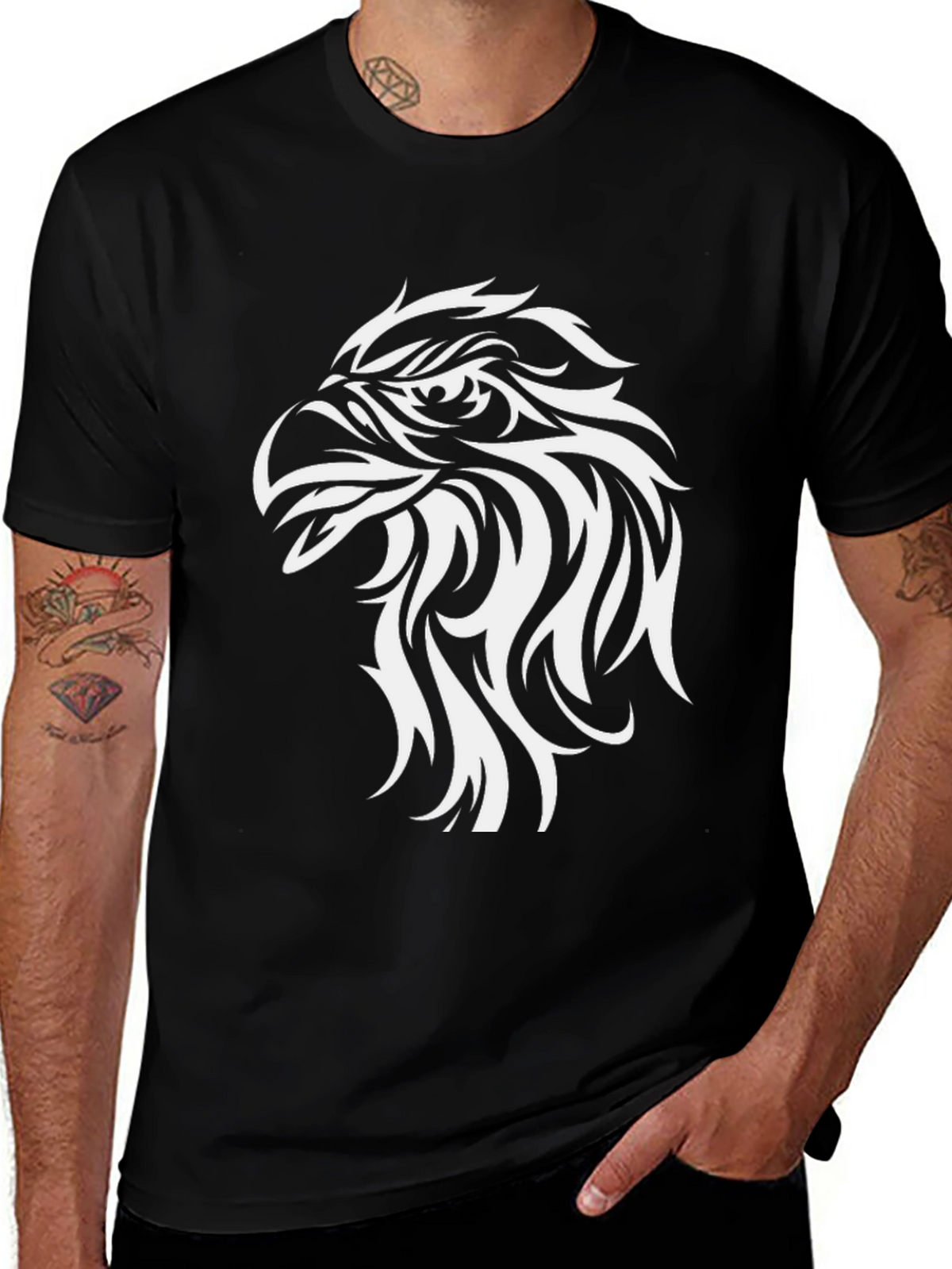 Black T-Shirt with Eagle Head Graphic