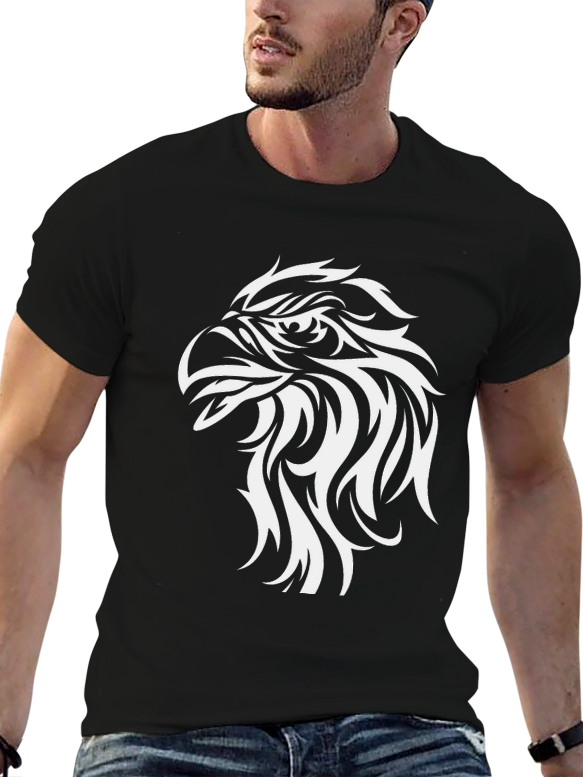 Black T-Shirt with Eagle Head Graphic