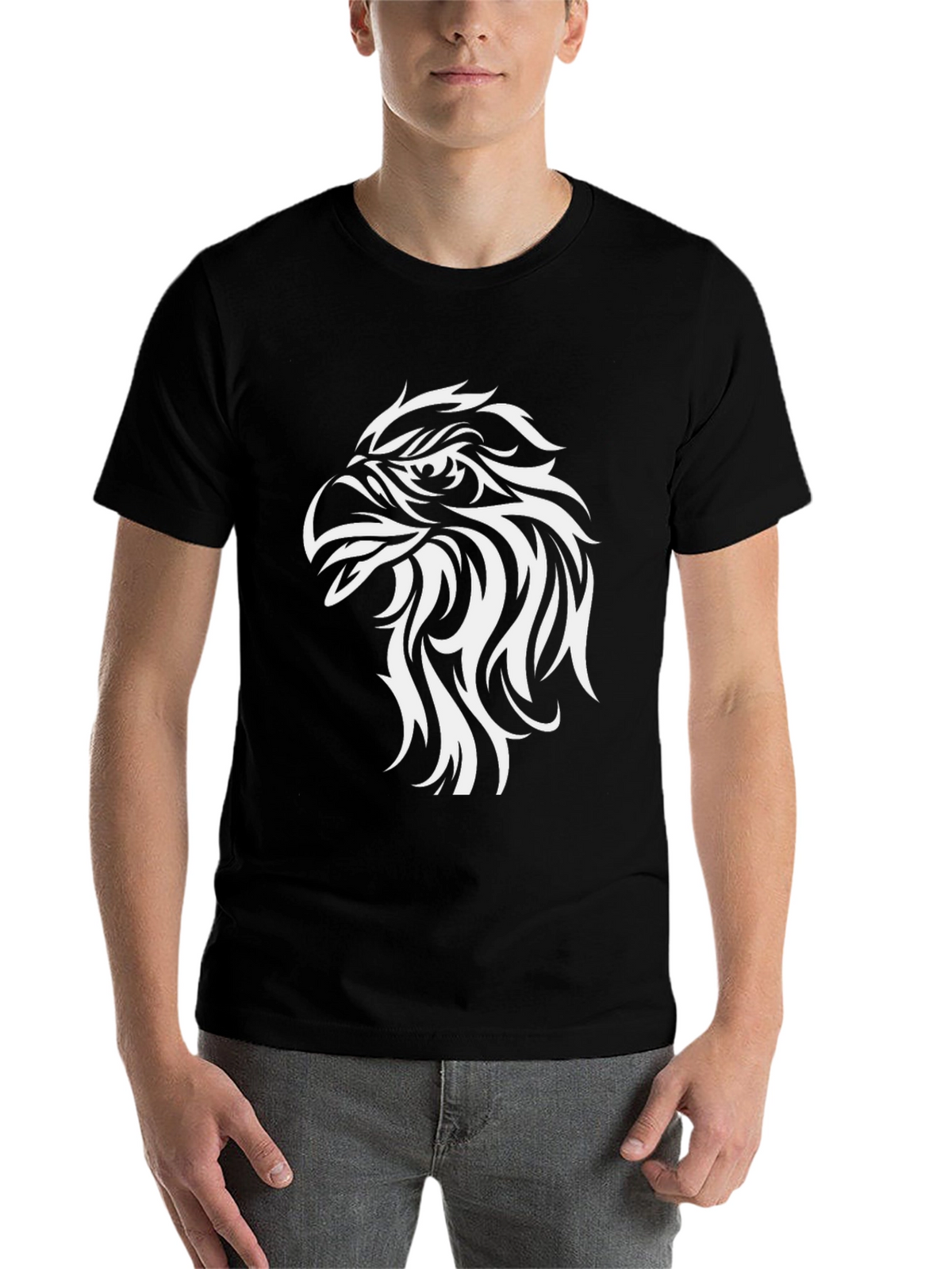 Black T-Shirt with Eagle Head Graphic