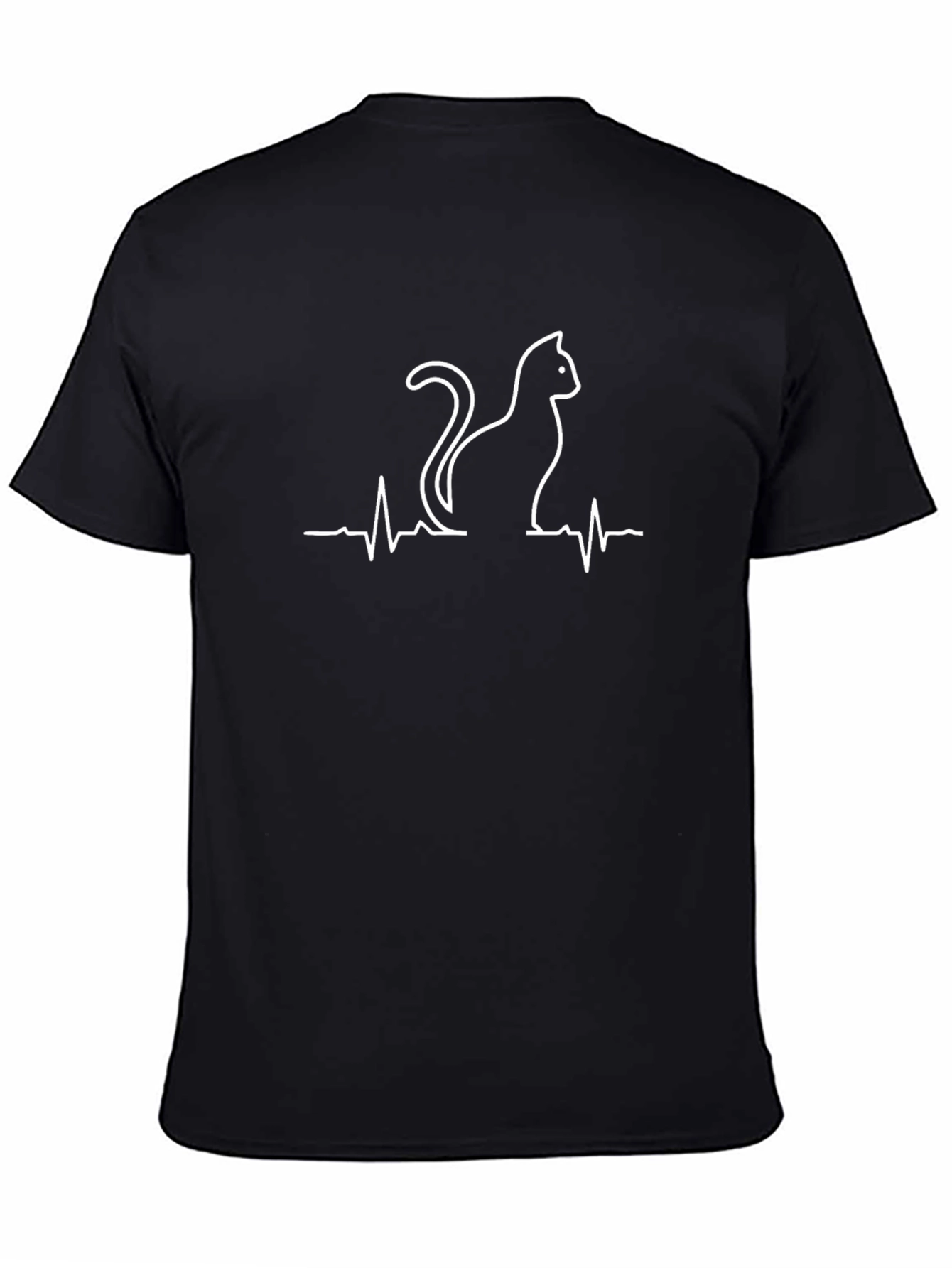 Cat Heartbeat Graphic Tee - Black