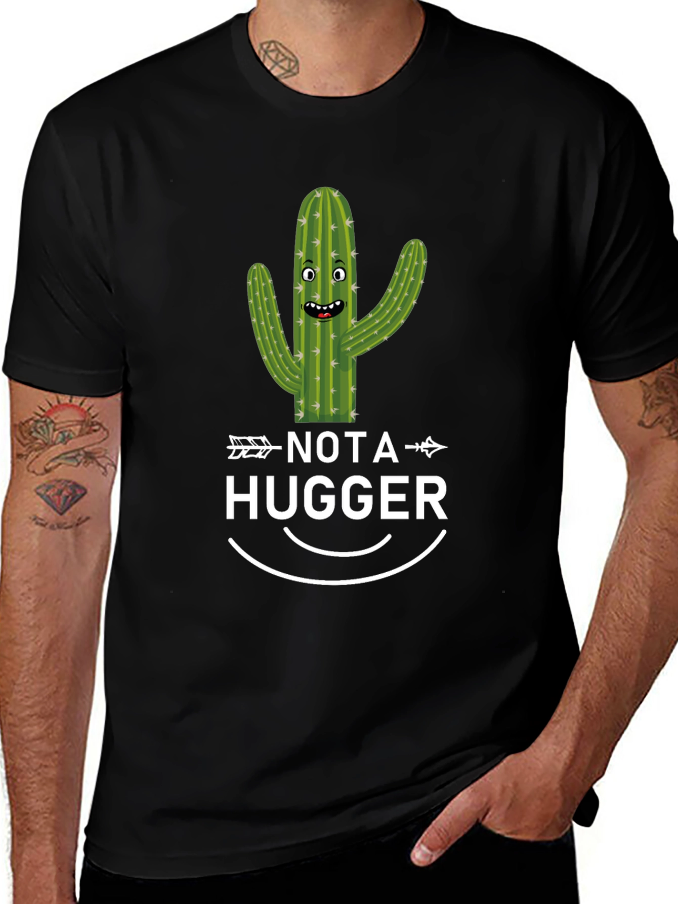Funny Cactus Not a Hugger Black T-Shirt