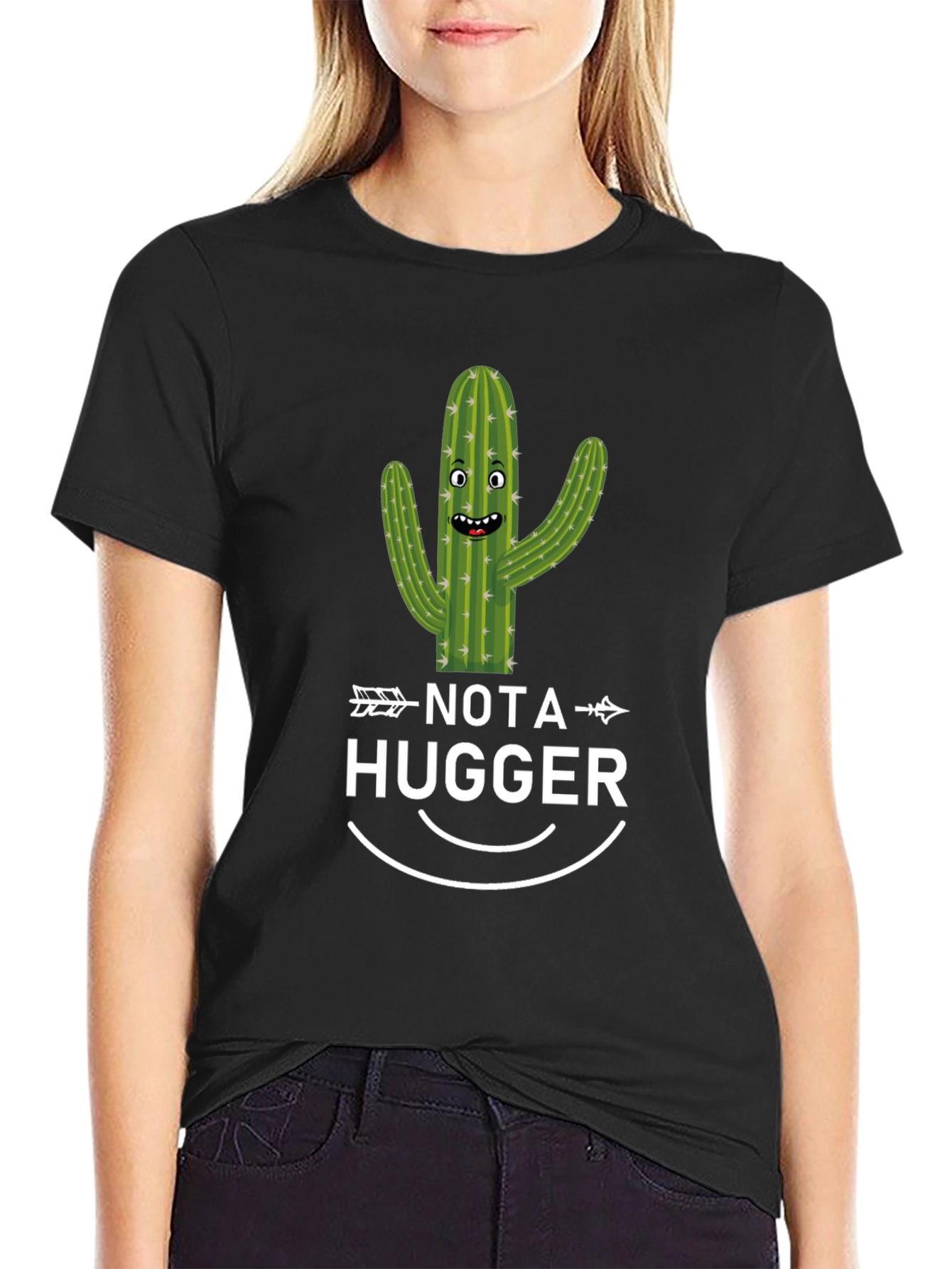 Funny Cactus Not a Hugger Black T-Shirt