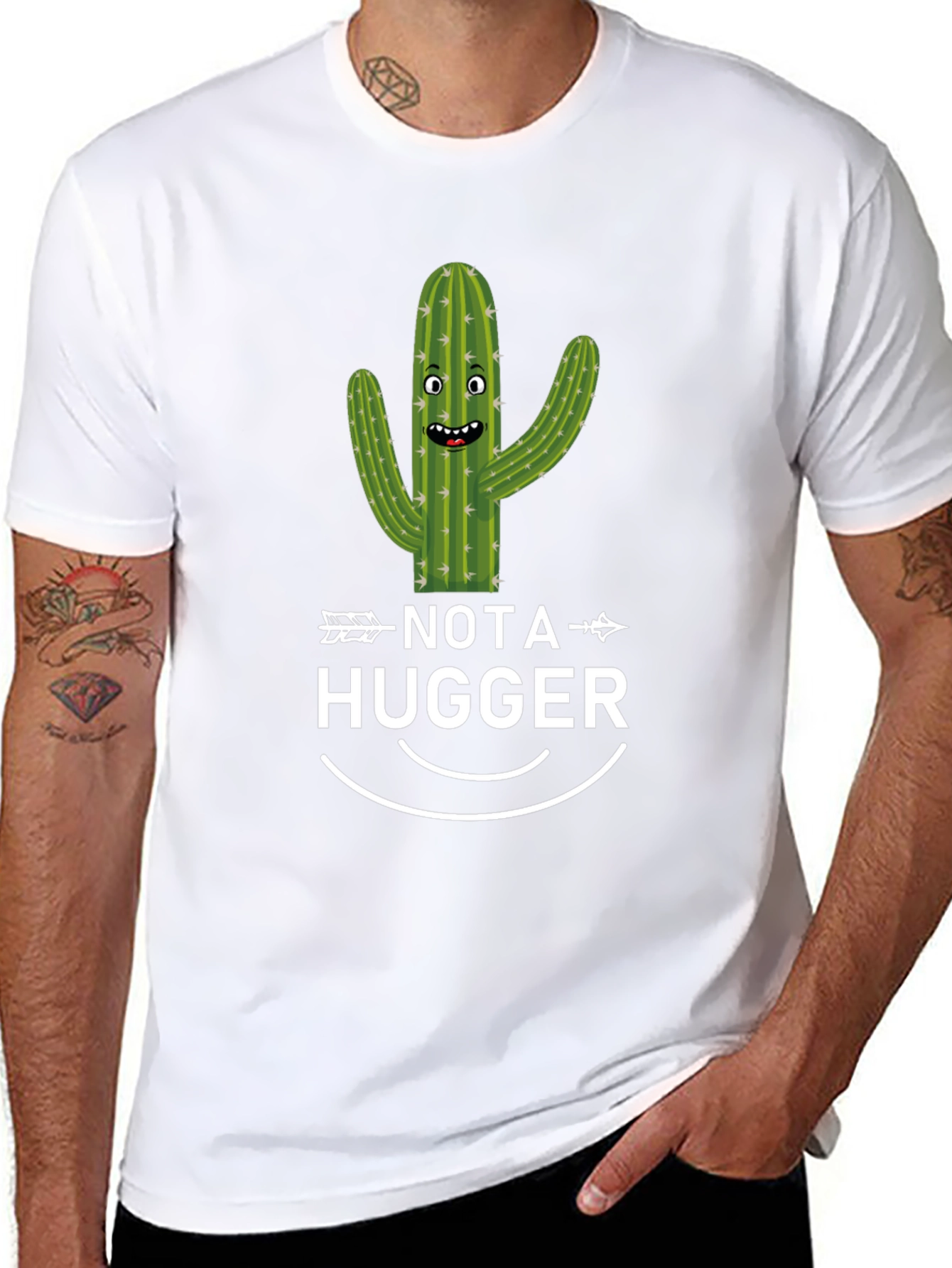 Funny Cactus Not a Hugger Black T-Shirt