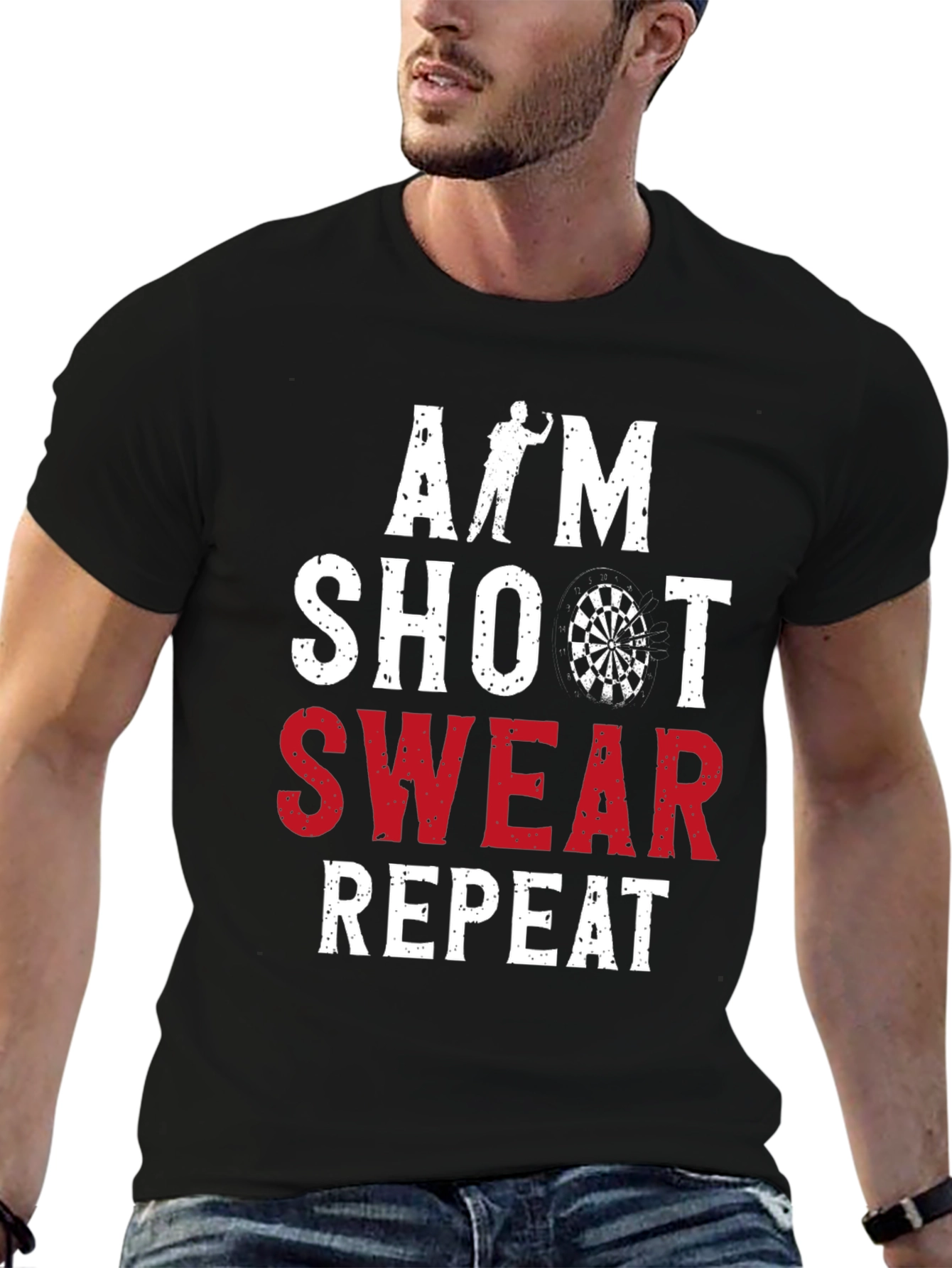 Aim Shoot Swear Repeat Darts Graphic Tee