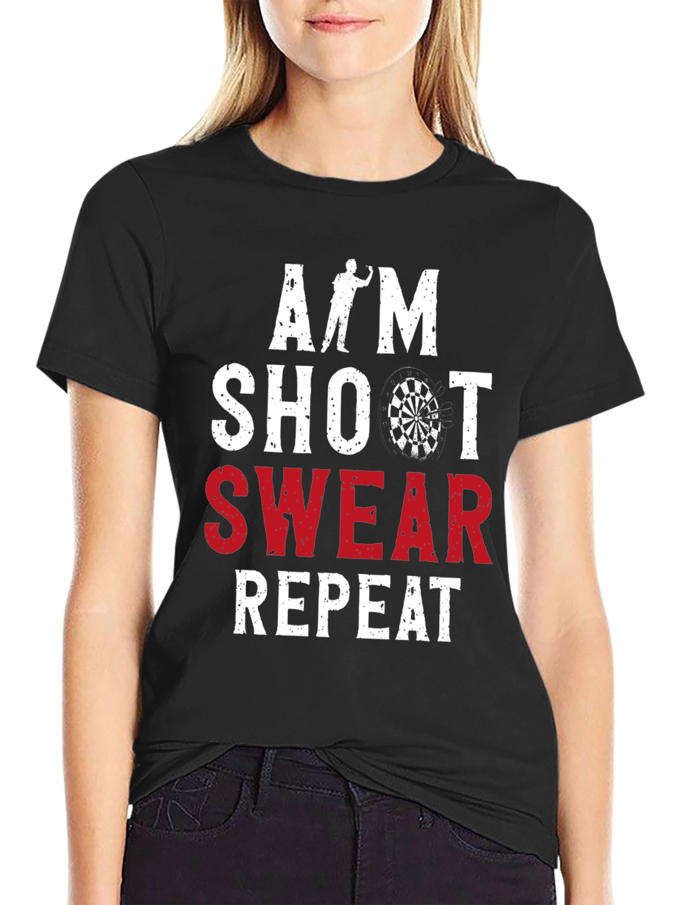 Aim Shoot Swear Repeat Darts Graphic Tee