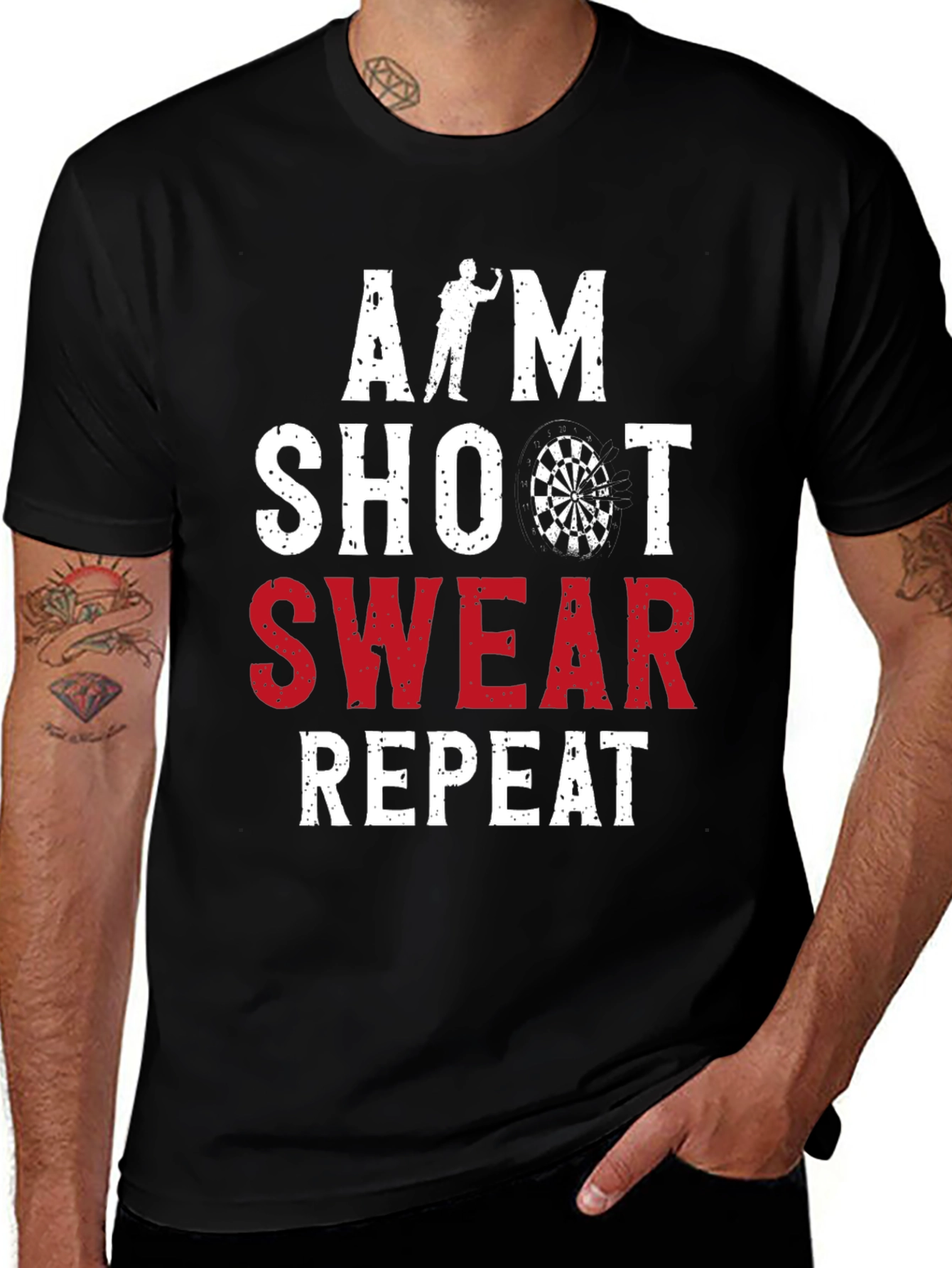 Aim Shoot Swear Repeat Darts Graphic Tee